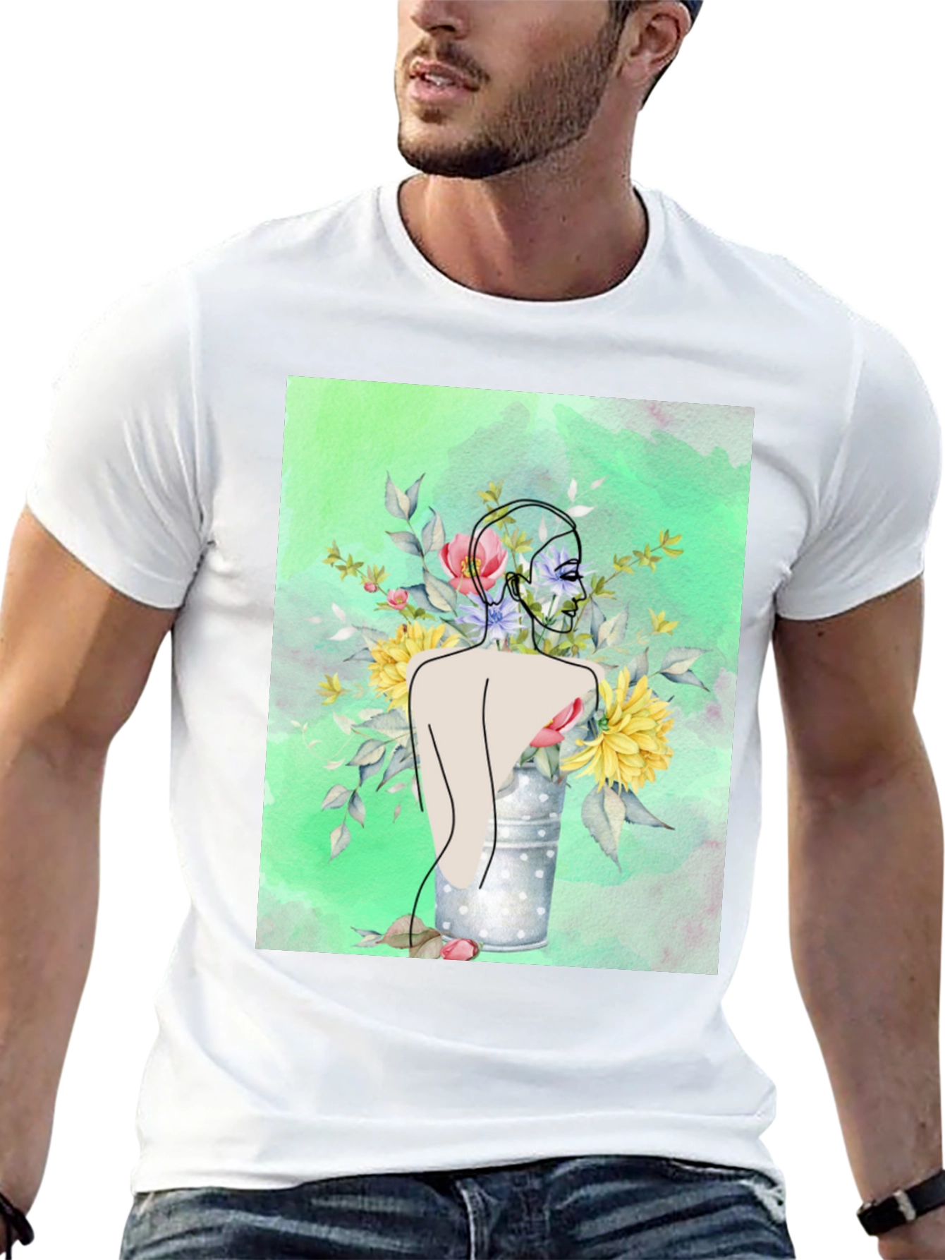 Floral Woman Graphic Tee - Modern Art Shirt