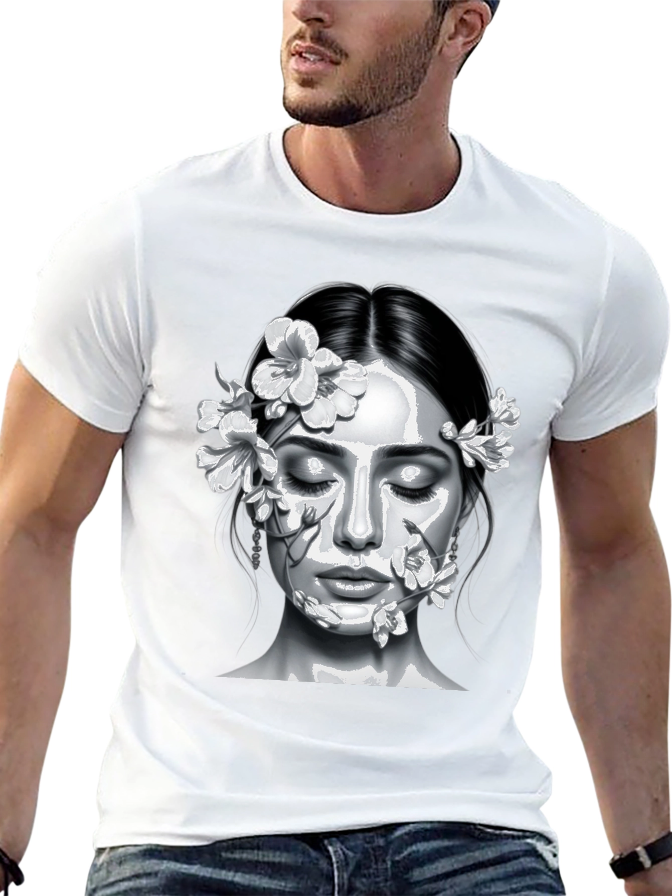 Floral Face Graphic Tee - Black
