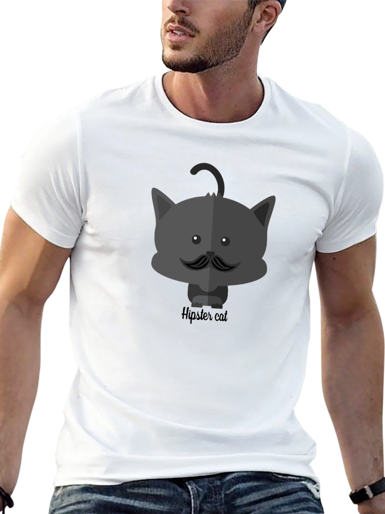 Hipster Cat Graphic Print T-Shirt