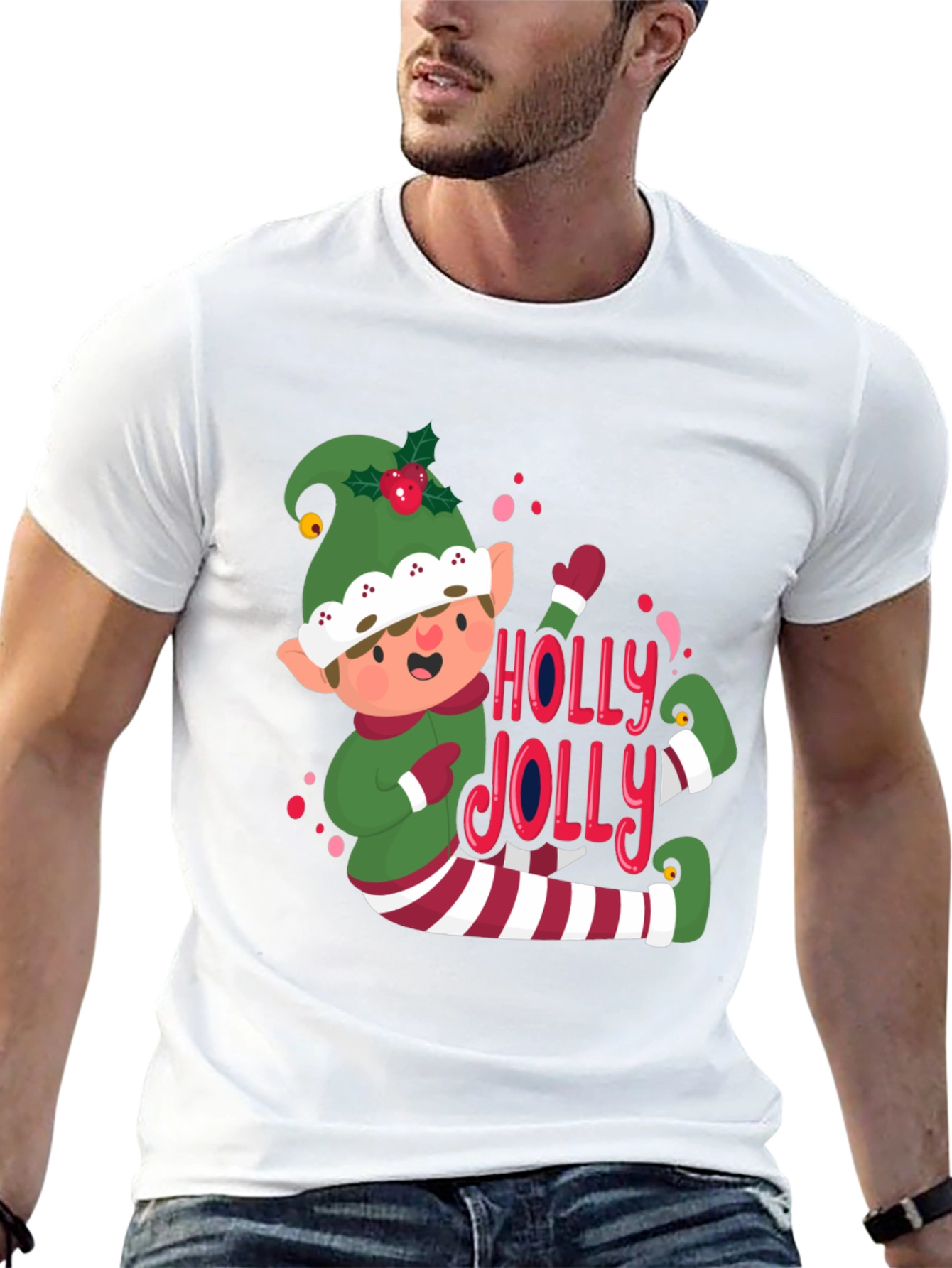 Festive Elf Holly Jolly Graphic Tee