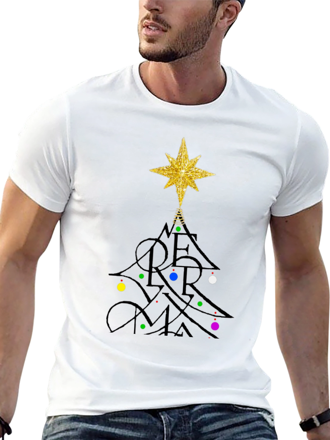 Festive Merry Christmas Tree Graphic T-Shirt