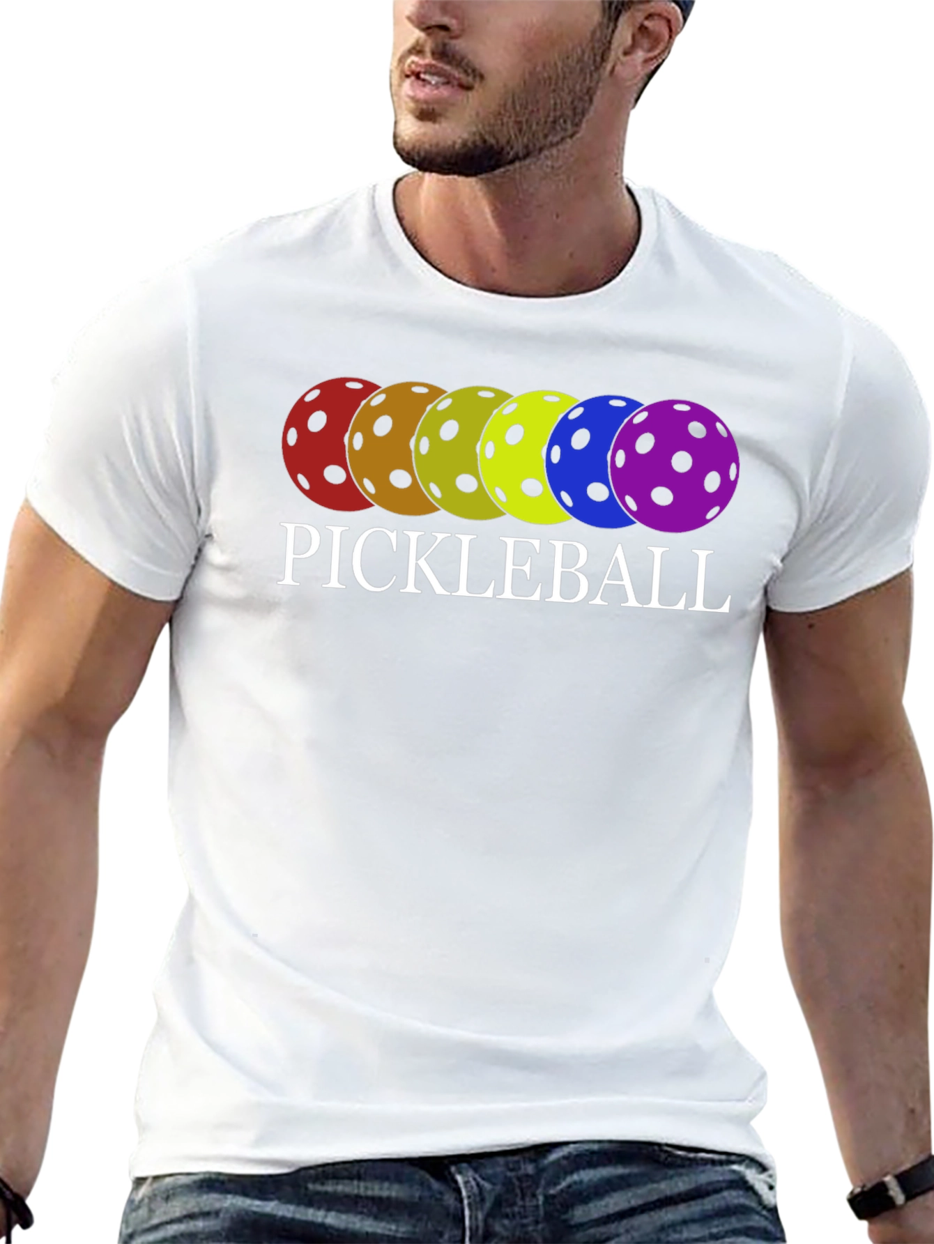 Pickleball T-Shirt Rainbow Ball Design