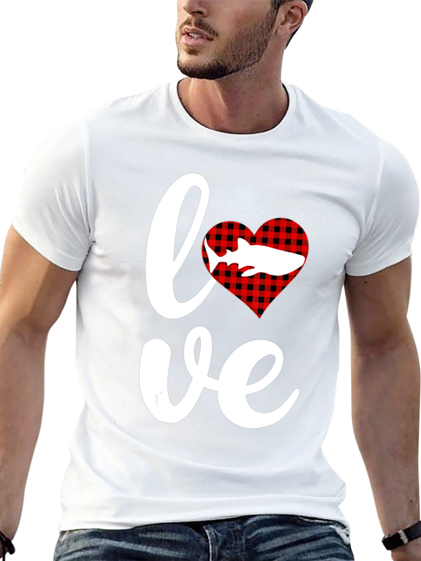 Love Shark T-Shirt - Red Buffalo Plaid Heart
