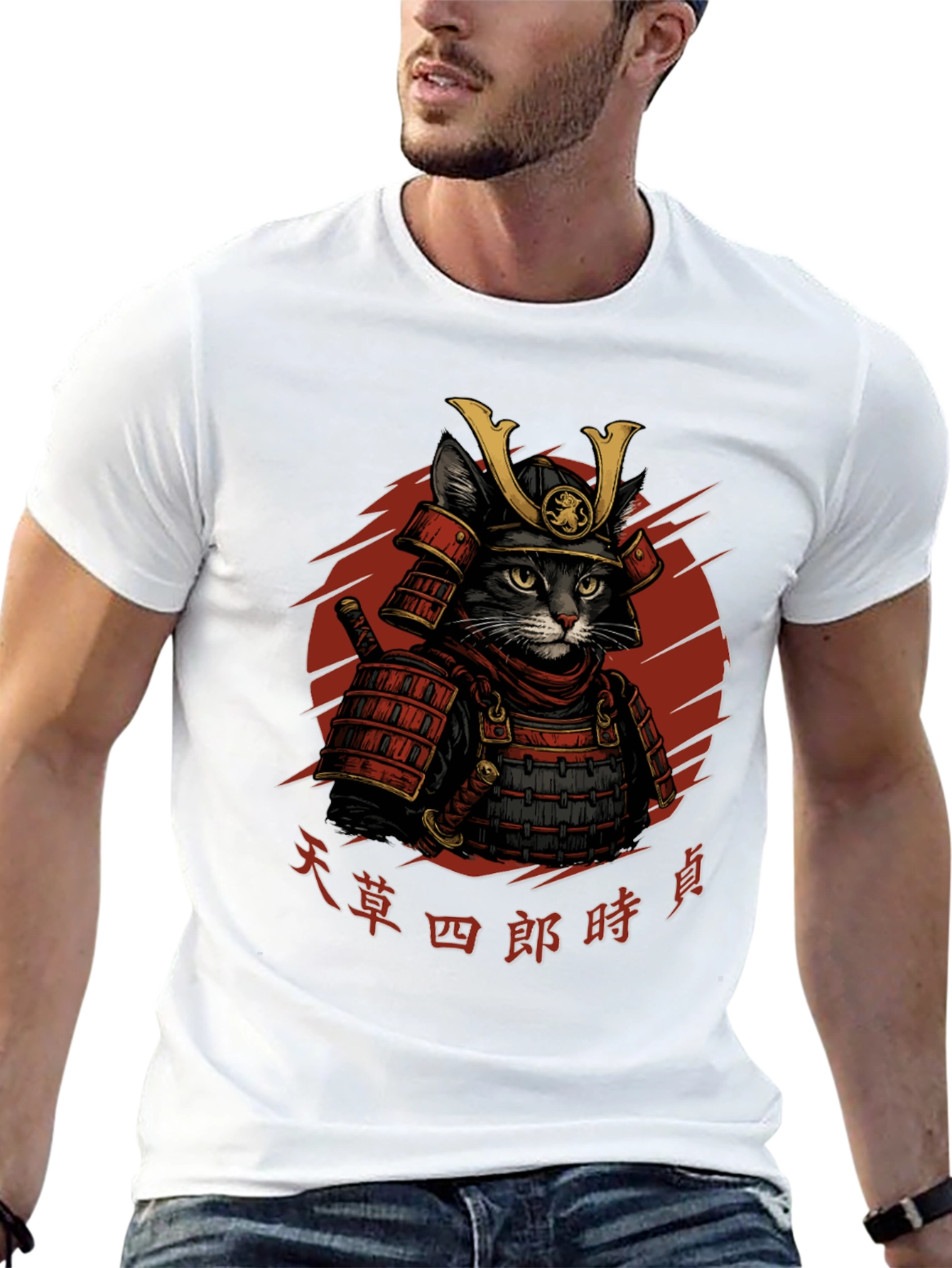 Samurai Cat Graphic T-Shirt - Black