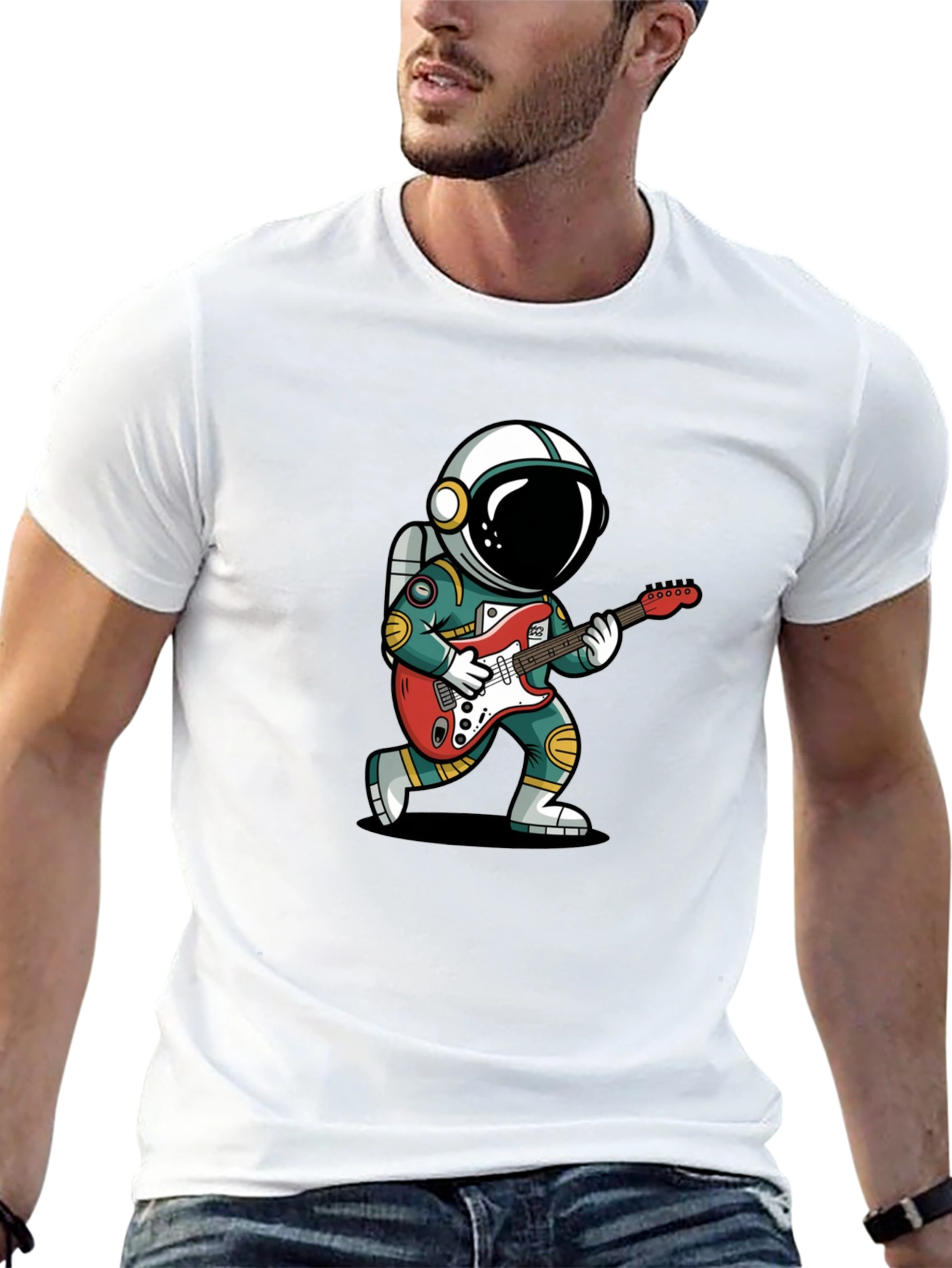 Astronaut Guitarist Graphic Tee - Black Cotton T-Shirt