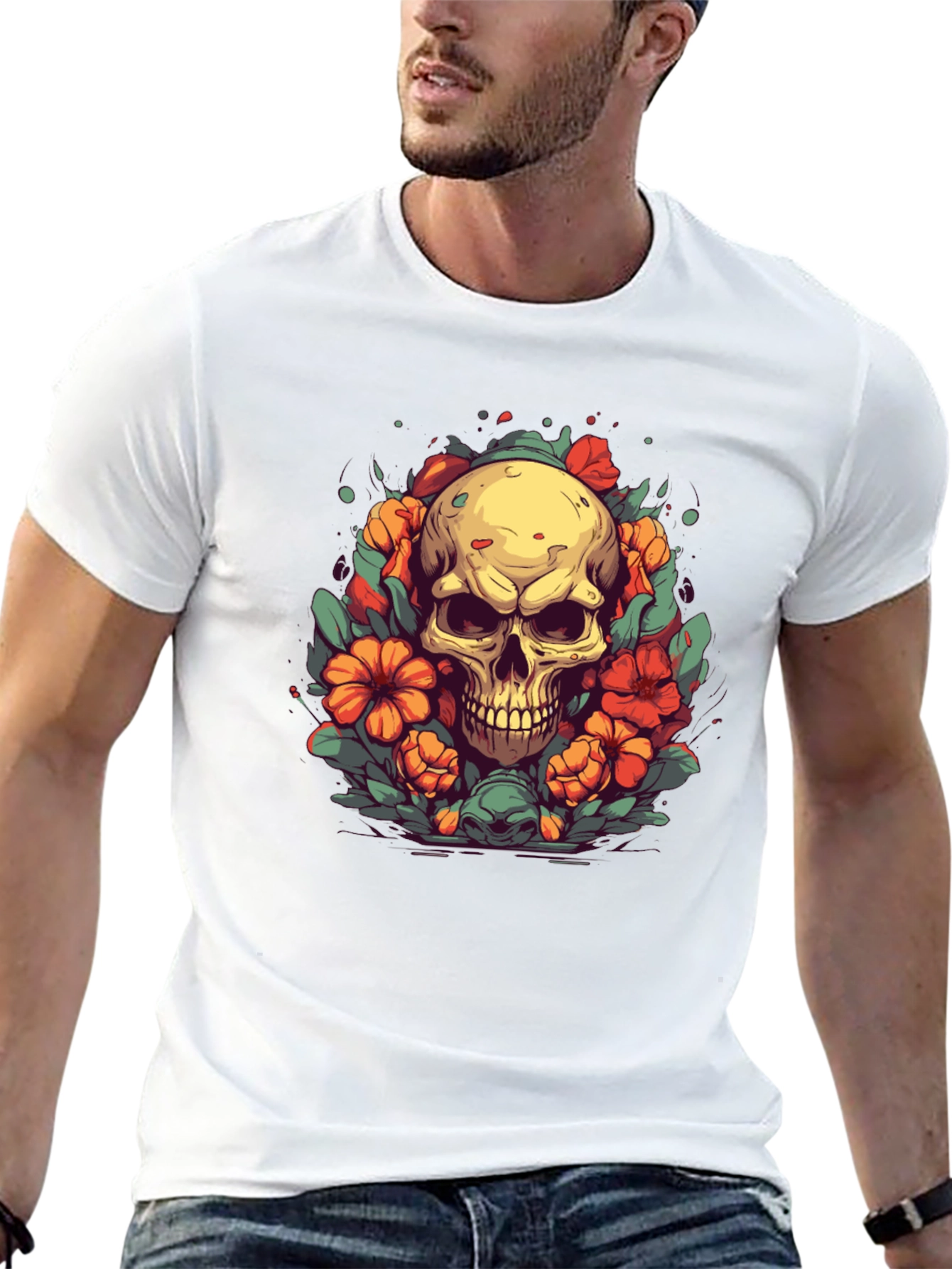 Skull & Flowers Graphic Tee - Black T-Shirt