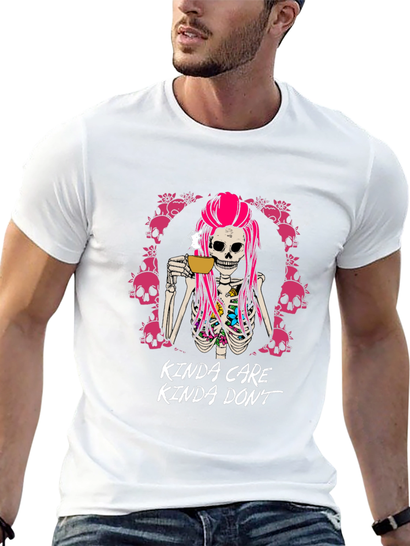 Kinda Care Kinda Dont Skeleton Coffee T-Shirt