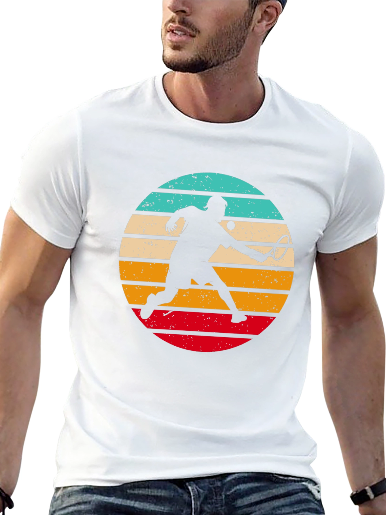 Retro Tennis Player Black T-Shirt