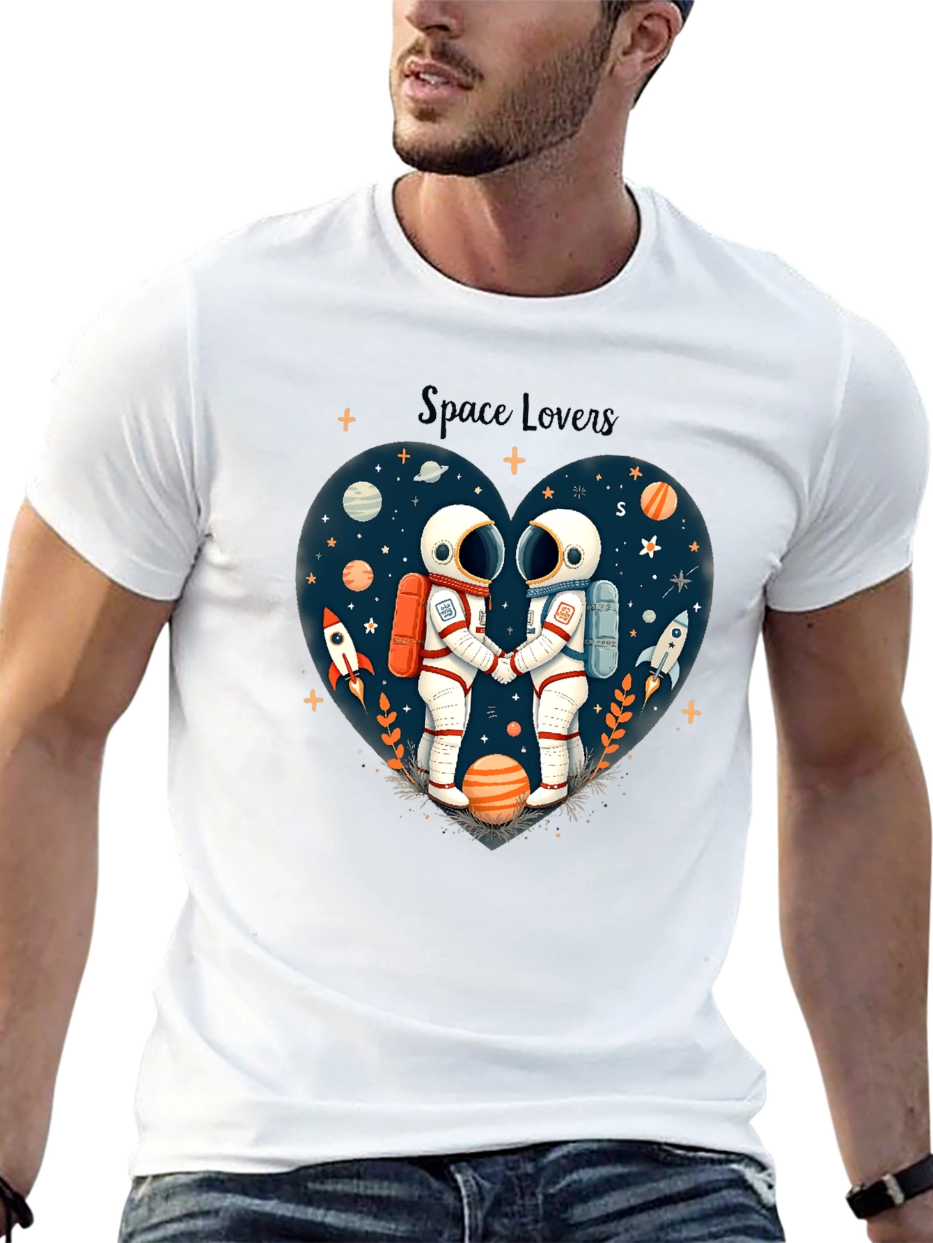 Space Lovers Graphic Tee - Unisex Astronaut Design