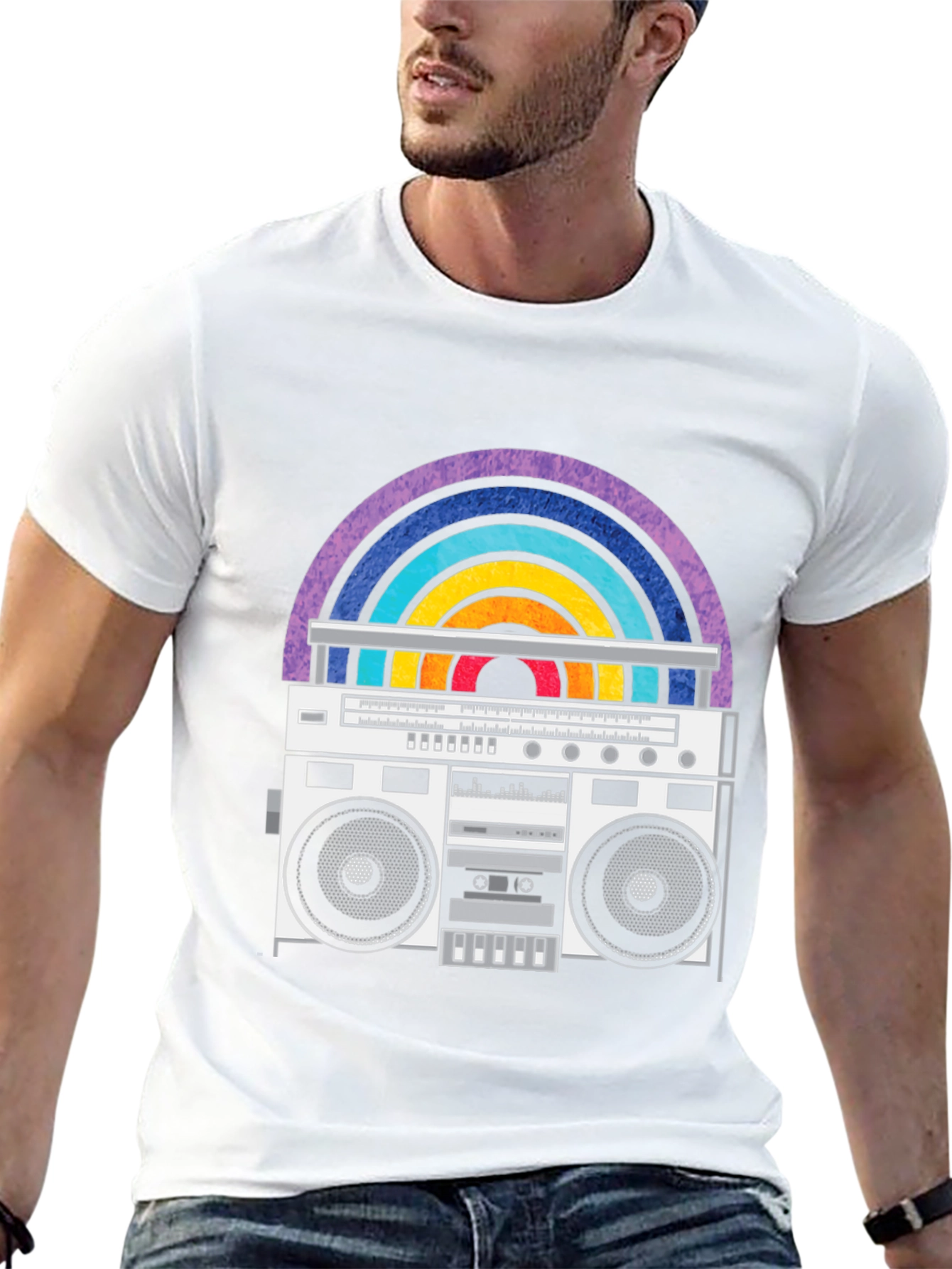 Retro Boombox Rainbow Graphic Tee