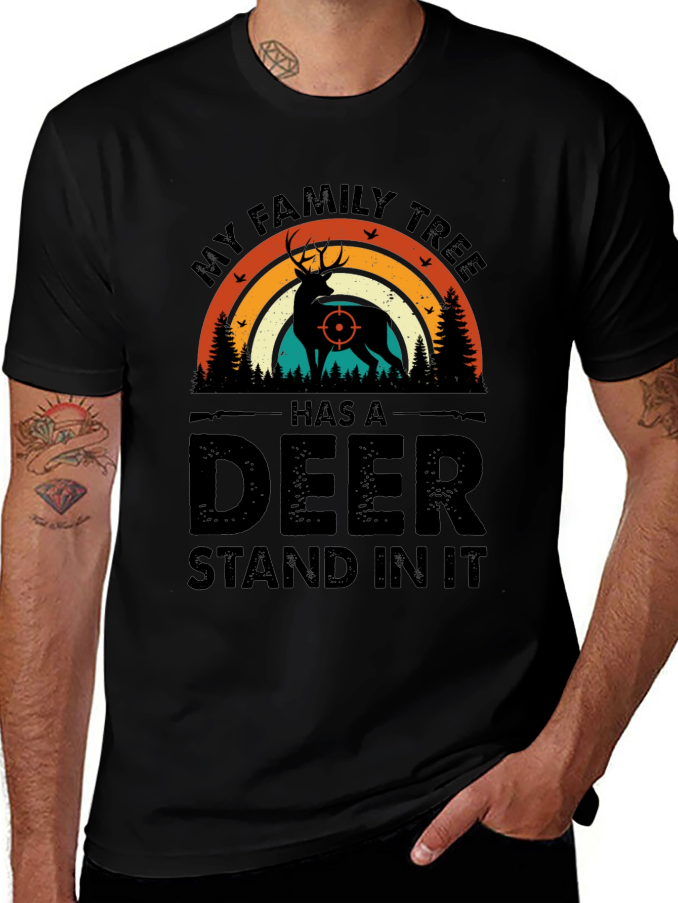 Hunting Family Tree Deer Graphic T-Shirt