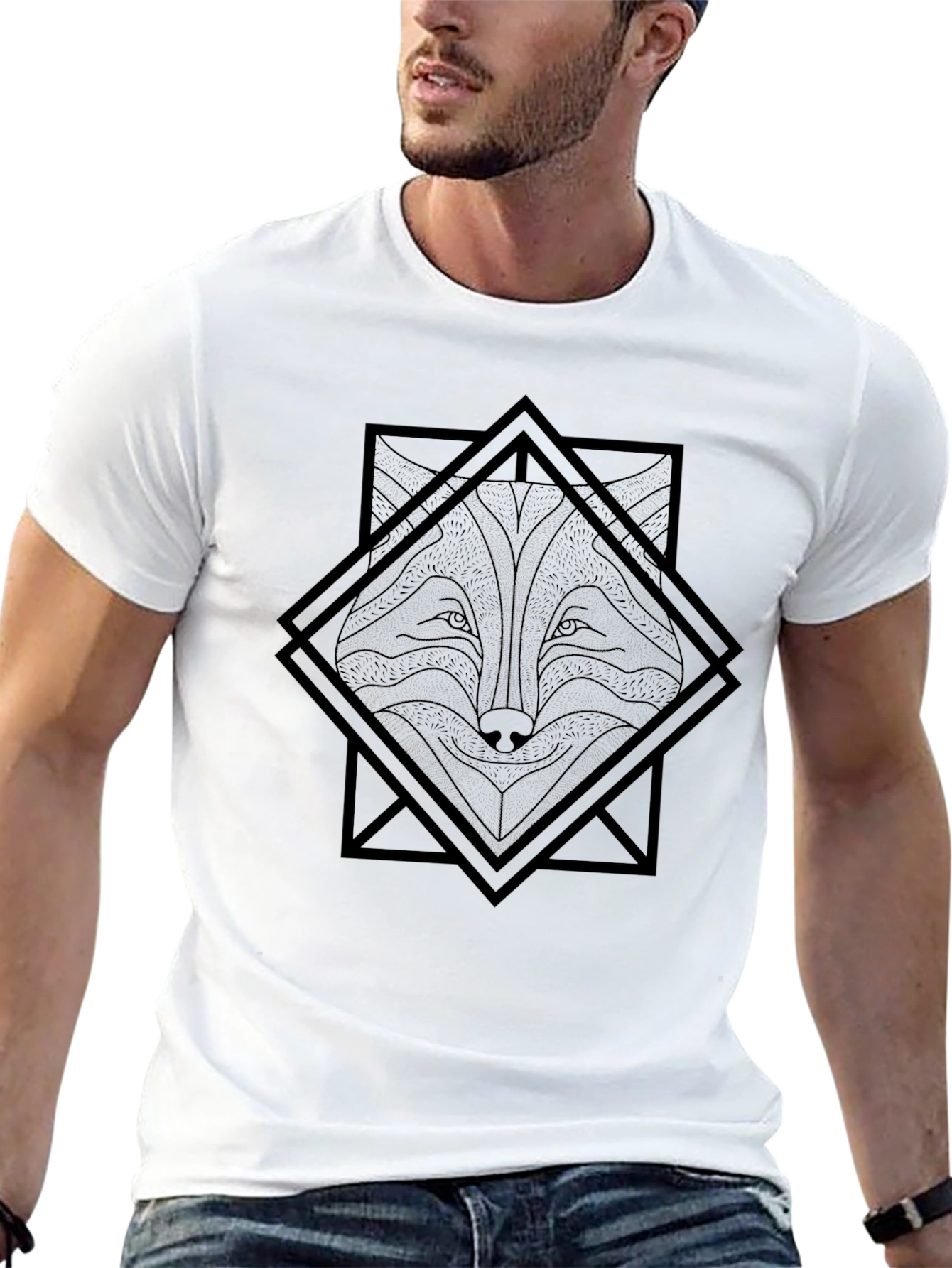 Geometric Fox Graphic Tee - Black