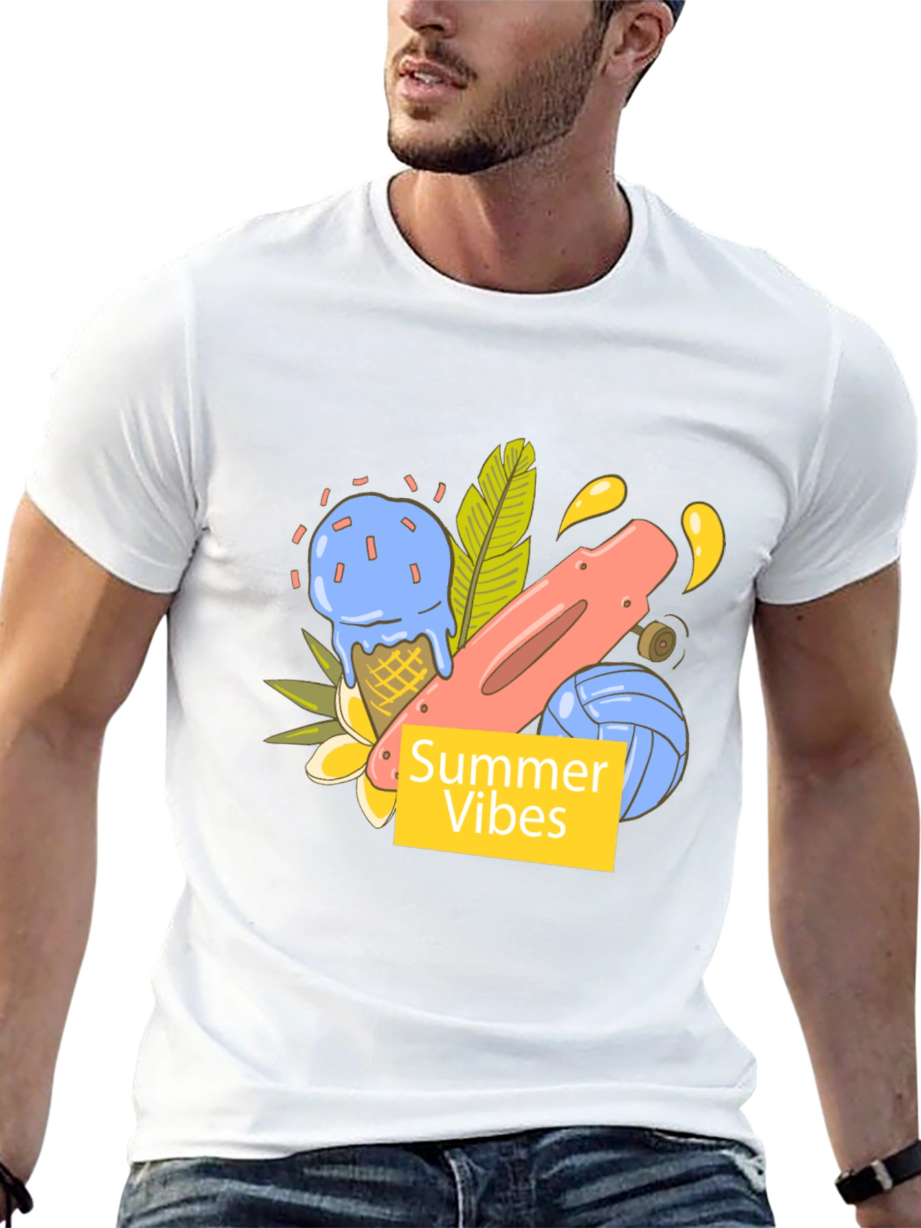 Summer Vibes Graphic Tee - Black Cotton T-Shirt