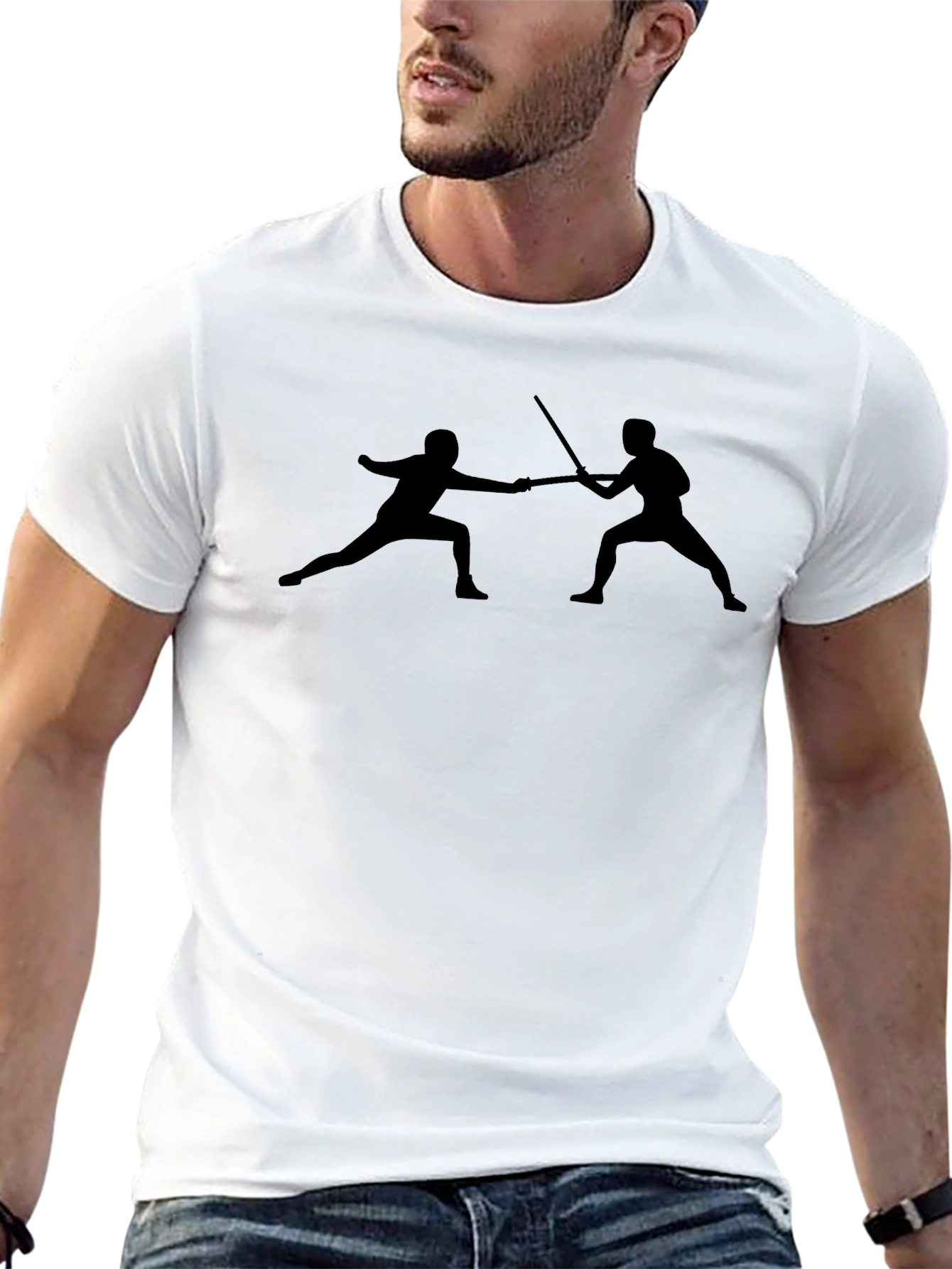Fencing Silhouette Graphic Tee - Black Cotton Blend