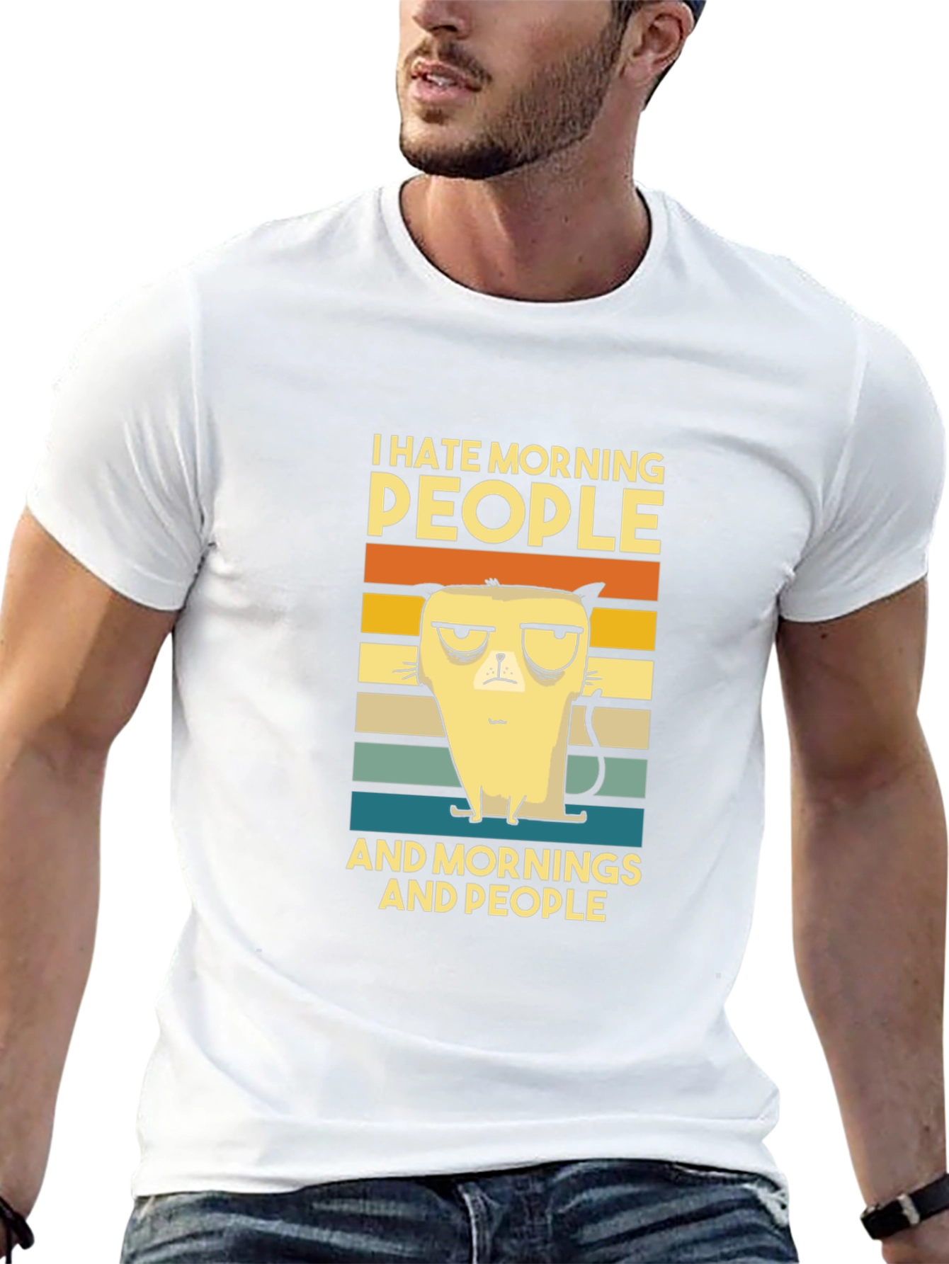 I Hate Morning People Cat Graphic T-Shirt