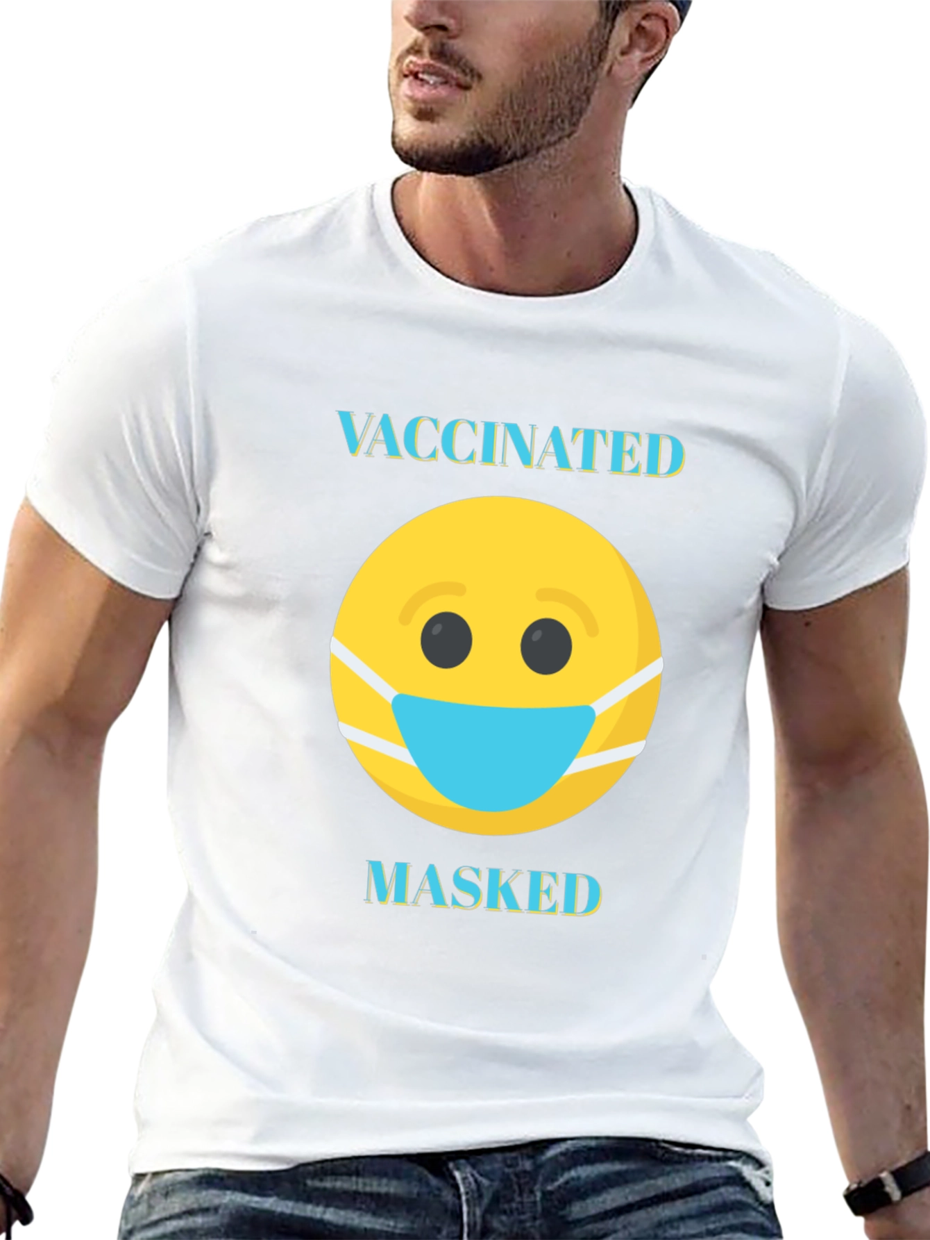 Vaccinated Masked T-Shirt - Funny Emoji Tee