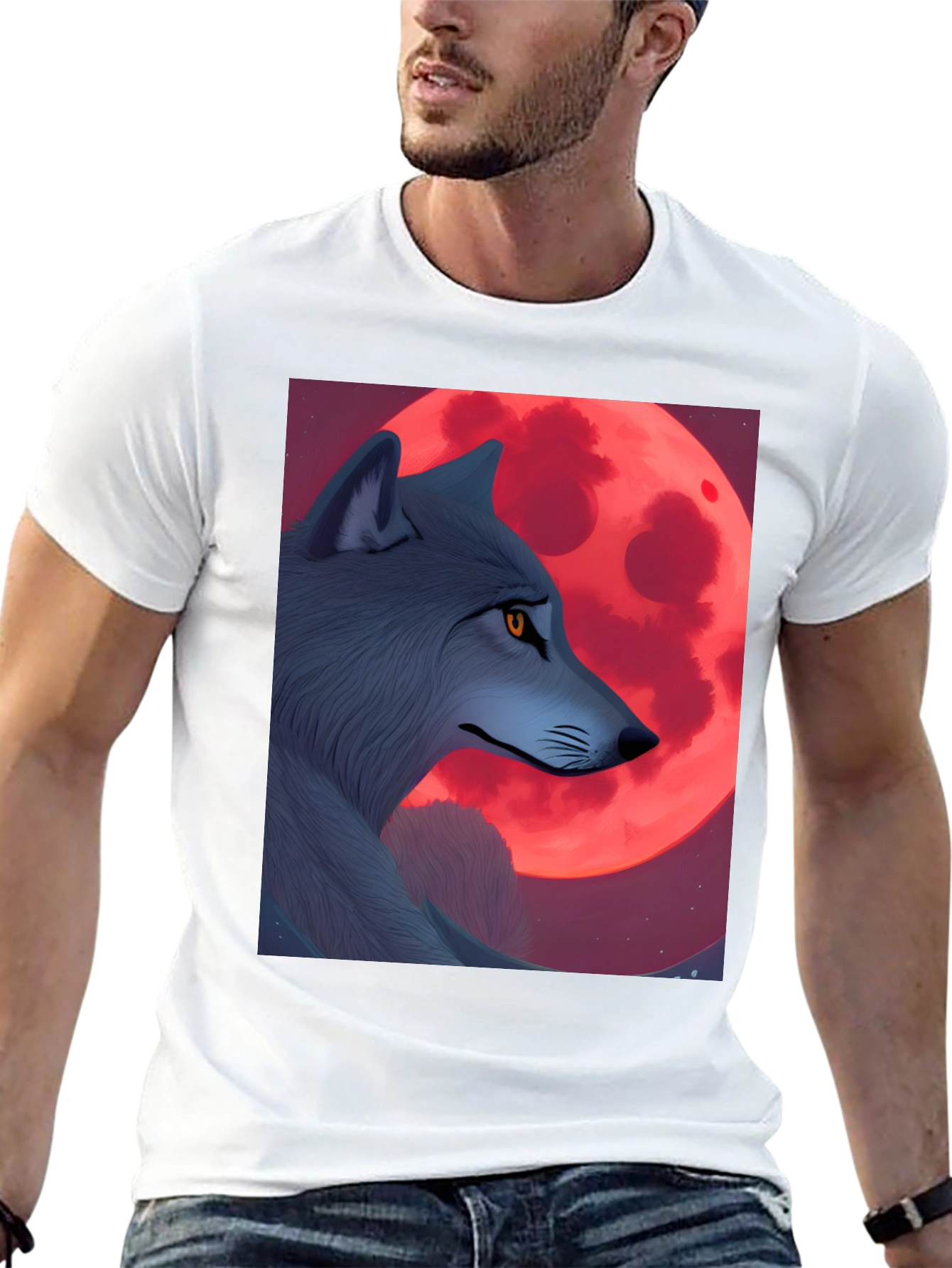 Wolf & Red Moon Graphic Tee