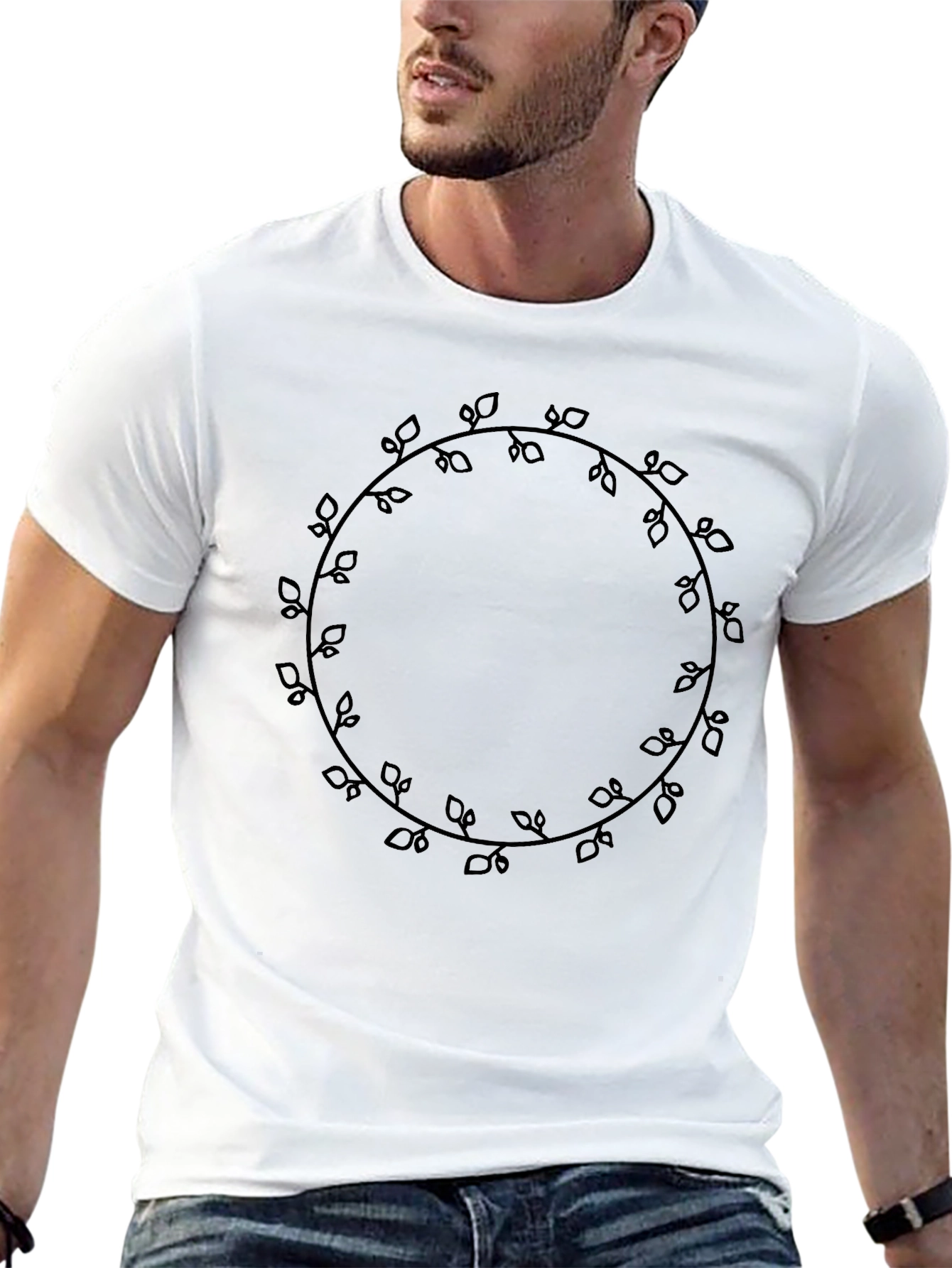 Mens Black Tee - Leaf Vine Circle Graphic