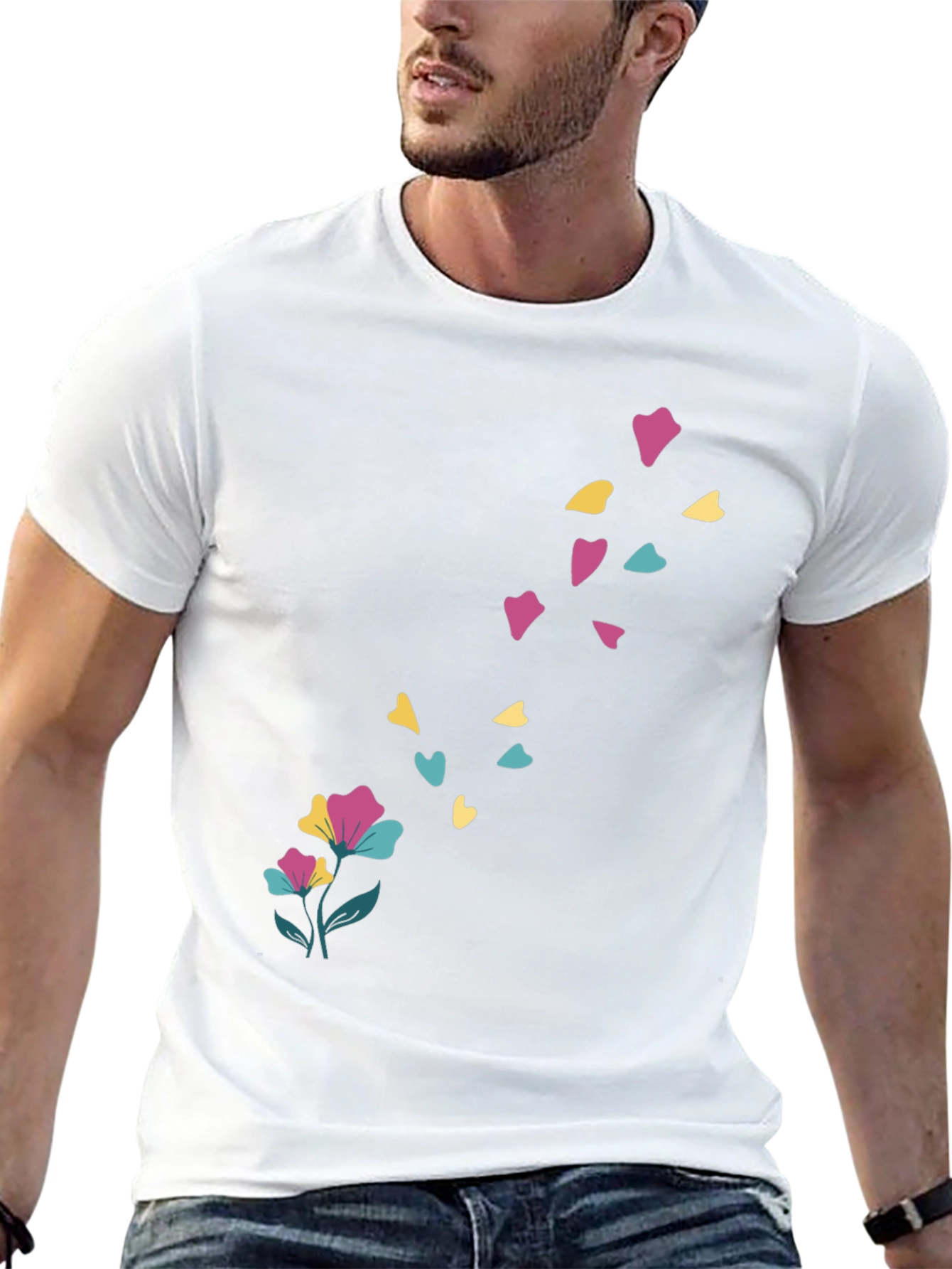 Floral Heart Petal Black T-Shirt