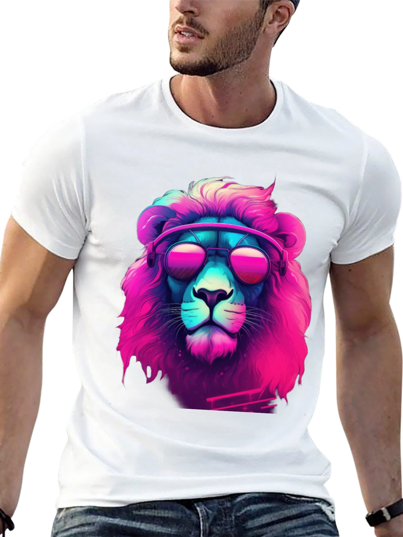 Retro Lion Graphic Tee - Cool Neon Style