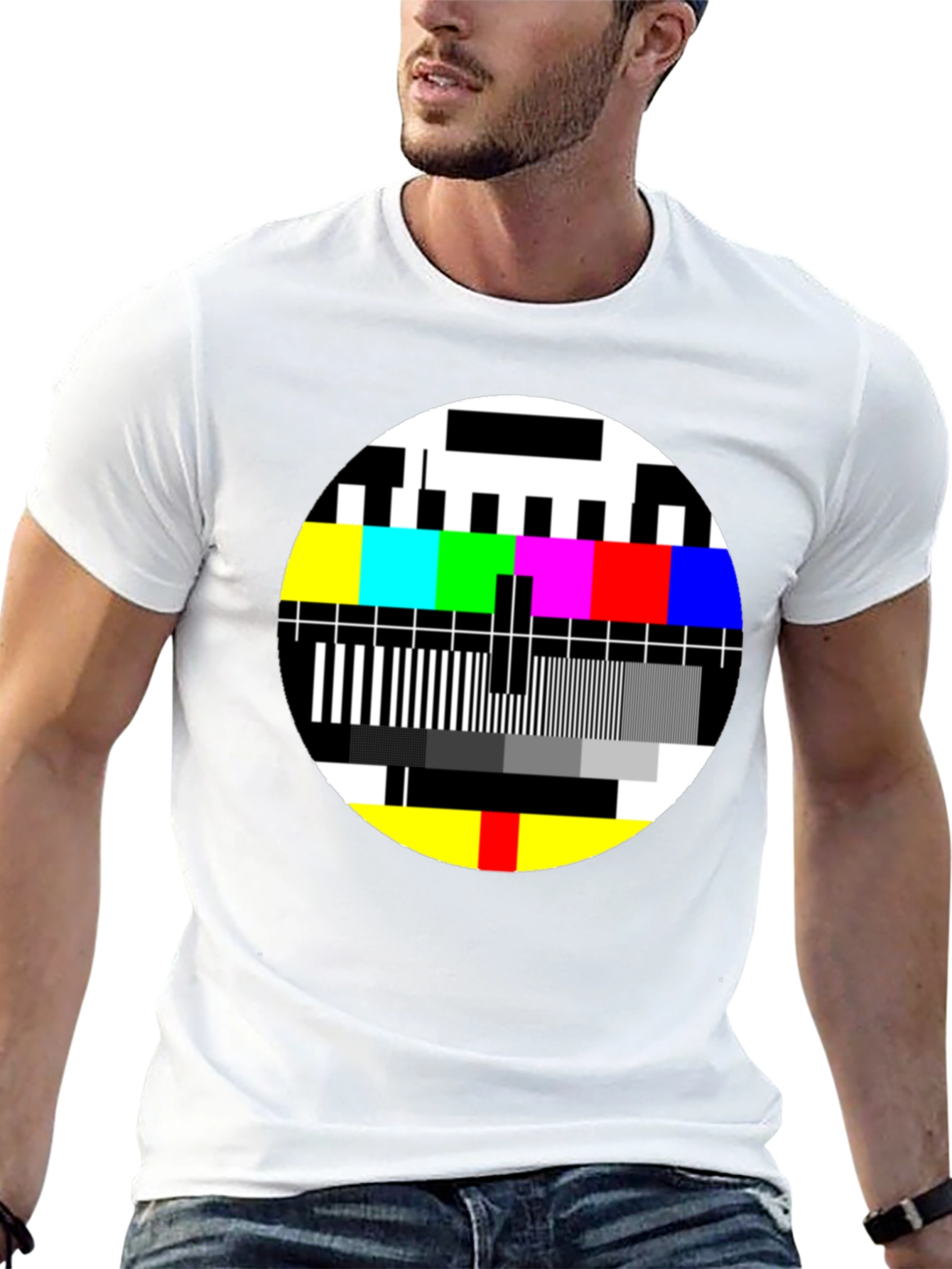 Retro TV Test Pattern Graphic T-Shirt - Black