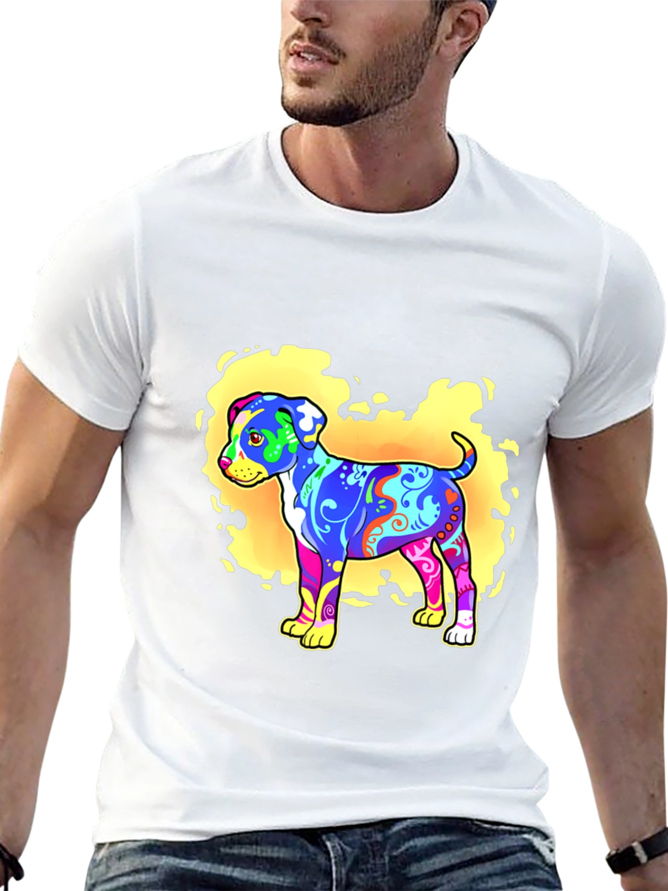 Psychedelic Dog Graphic T-Shirt - Black