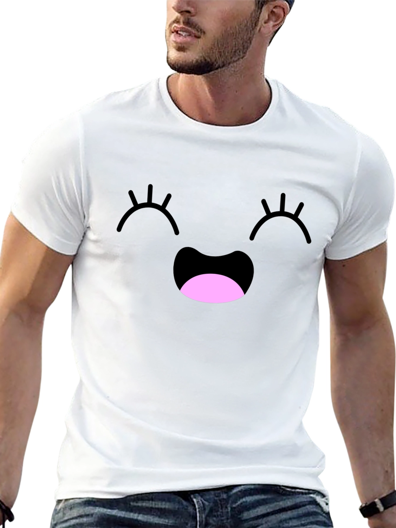 Happy Face Graphic Tee - Black Cotton Blend