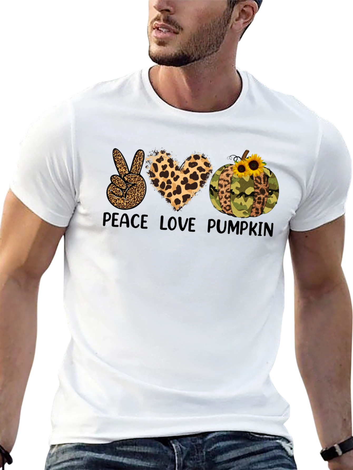 Peace Love Pumpkin Leopard Print T-Shirt