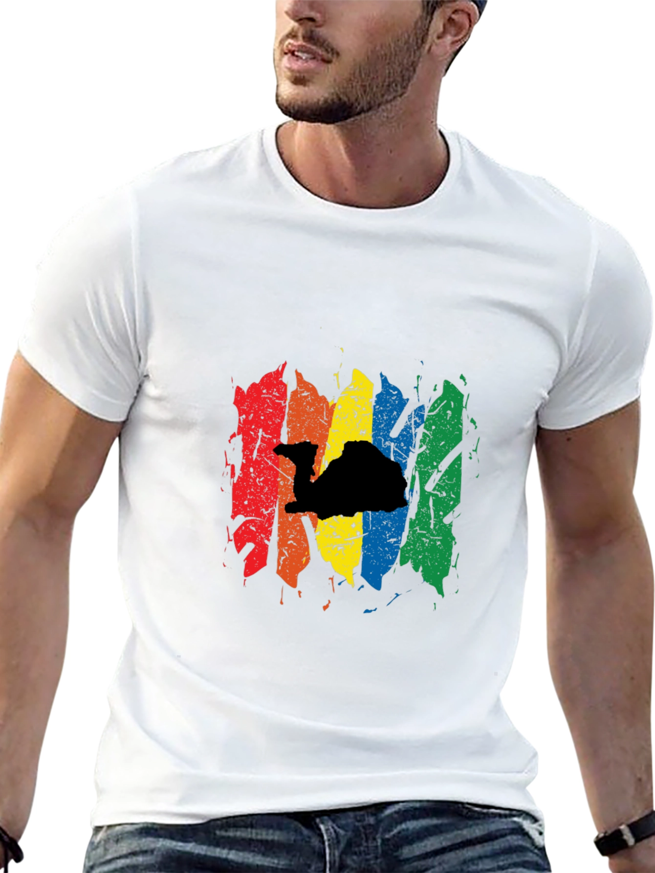 Rainbow Camel Black T-Shirt - Stylish Graphic Tee