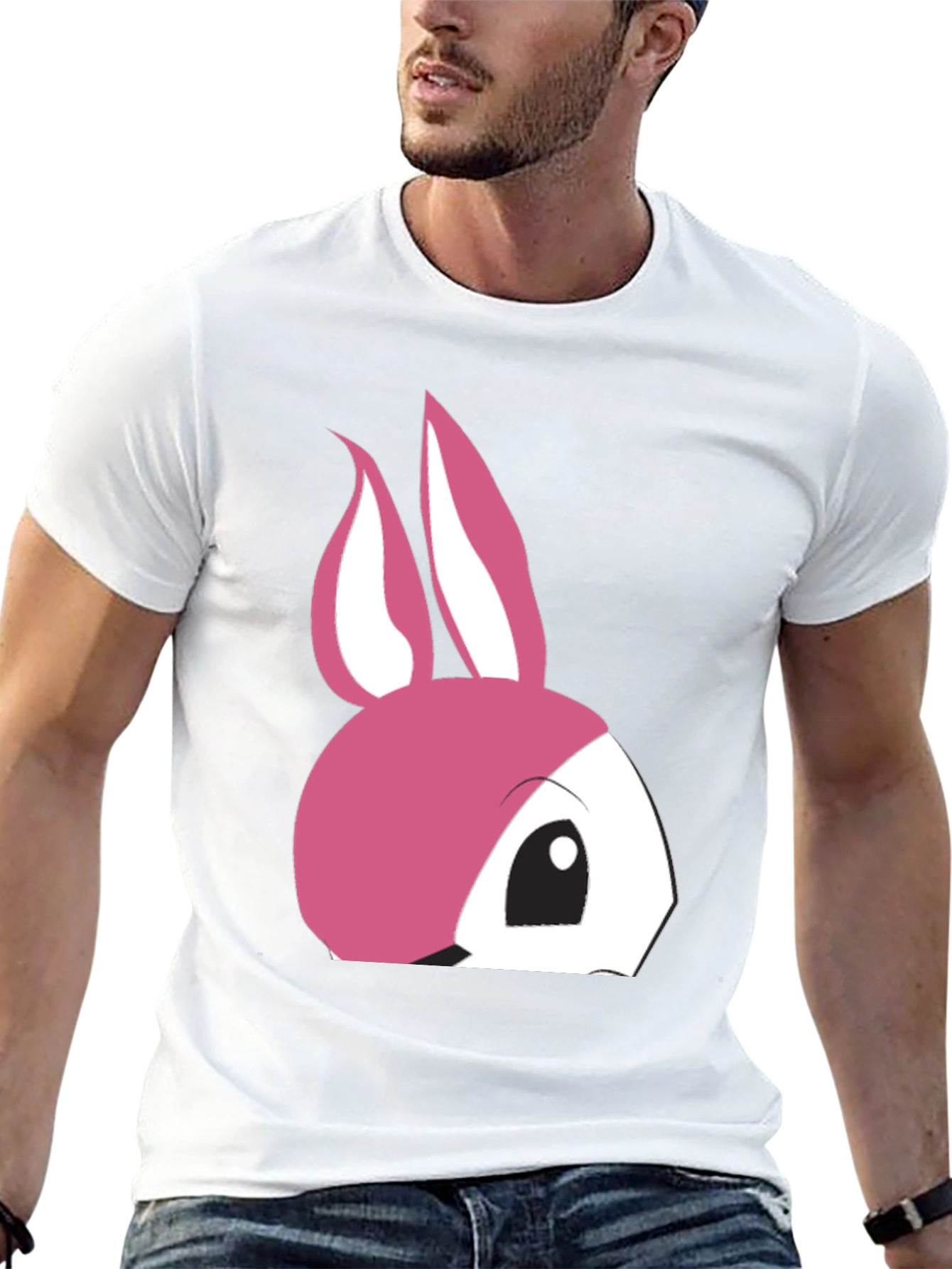 Cute Pink Bunny Graphic T-Shirt - Black Cotton Tee