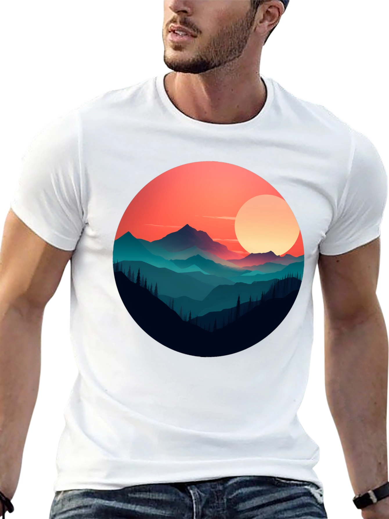 Mountain Sunset Graphic Tee - Stylish Black T-Shirt