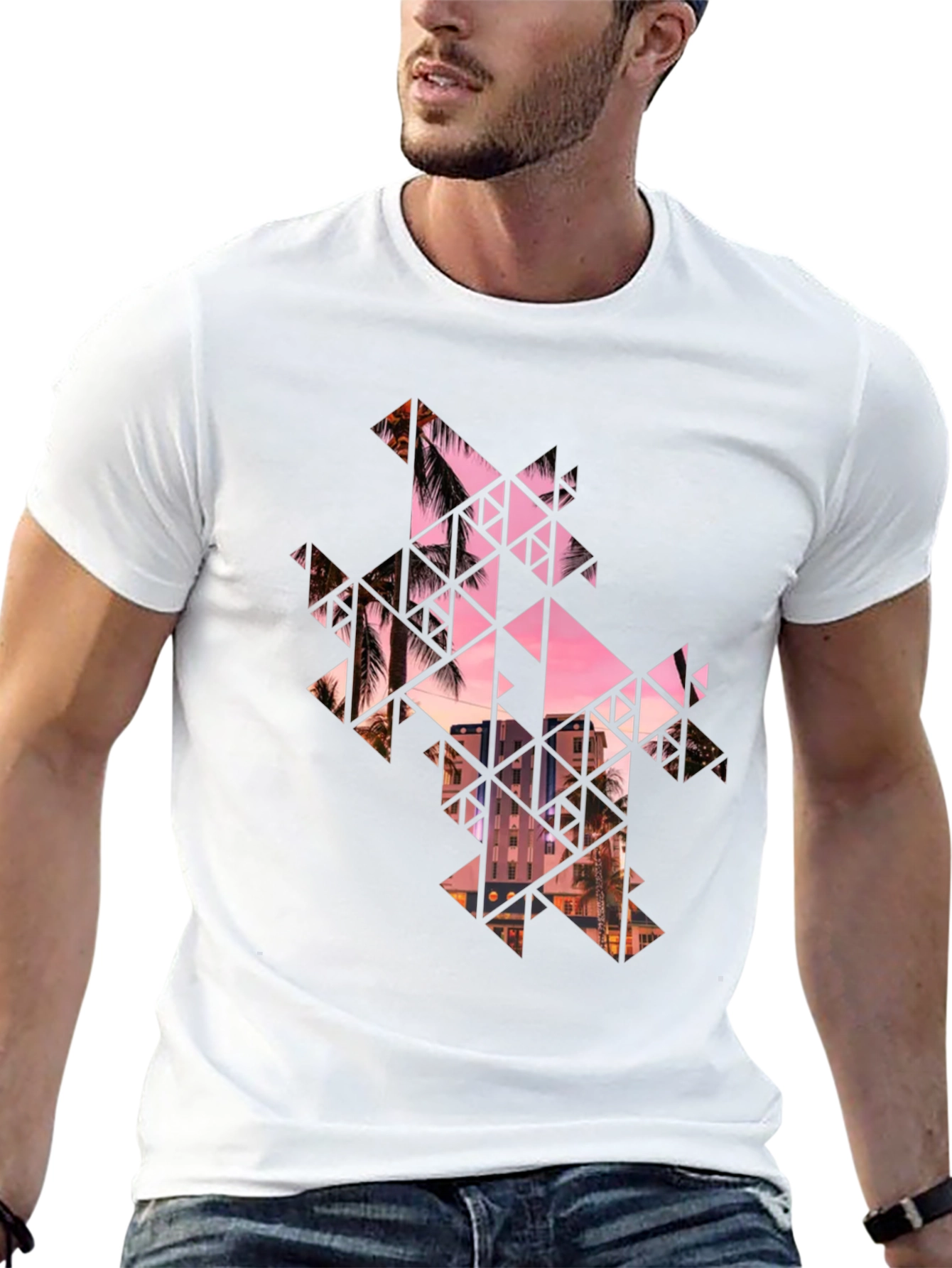 Geometric Palm Tree Graphic Black T-Shirt