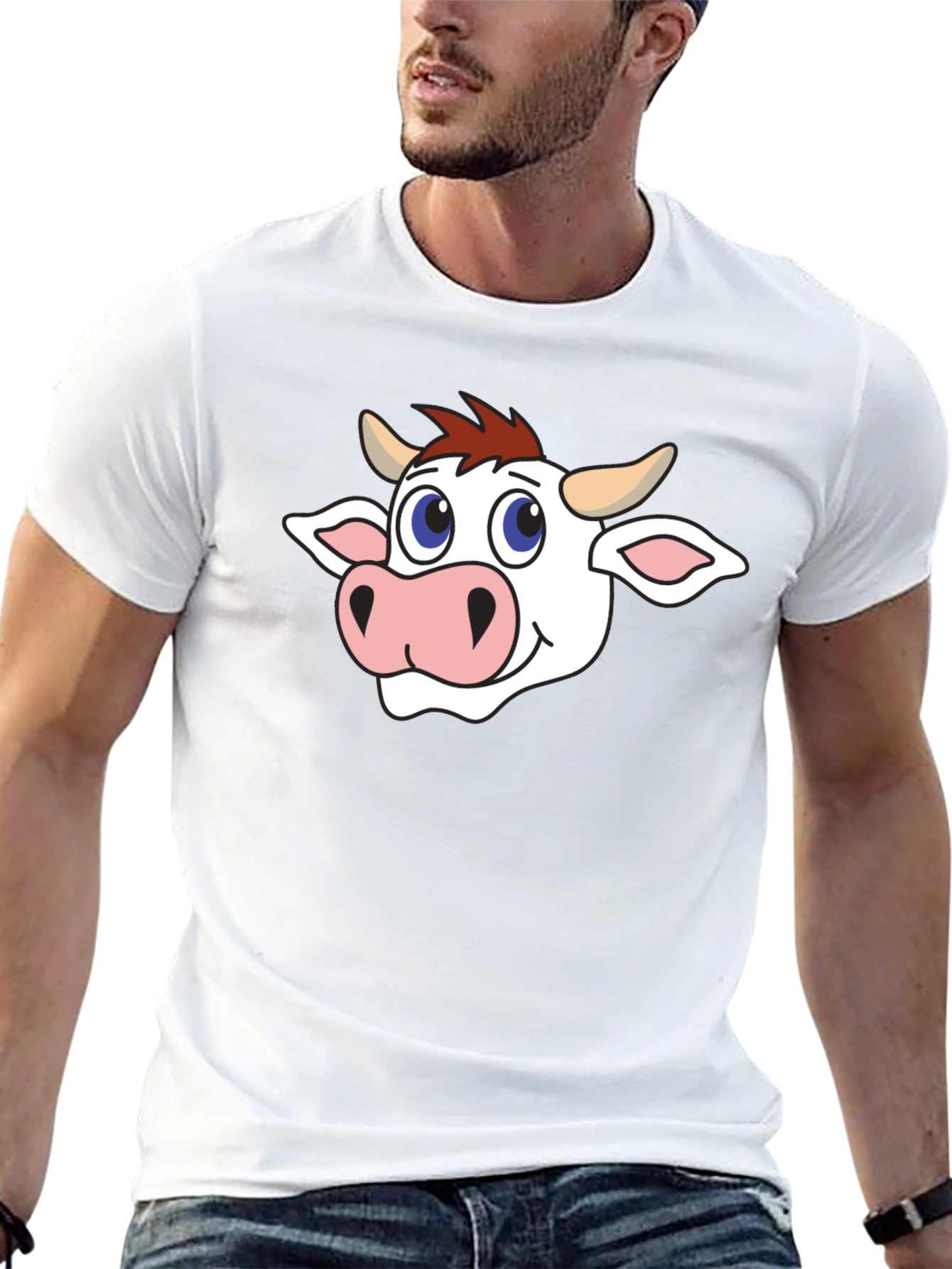 Cow Cartoon Graphic Black T-Shirt
