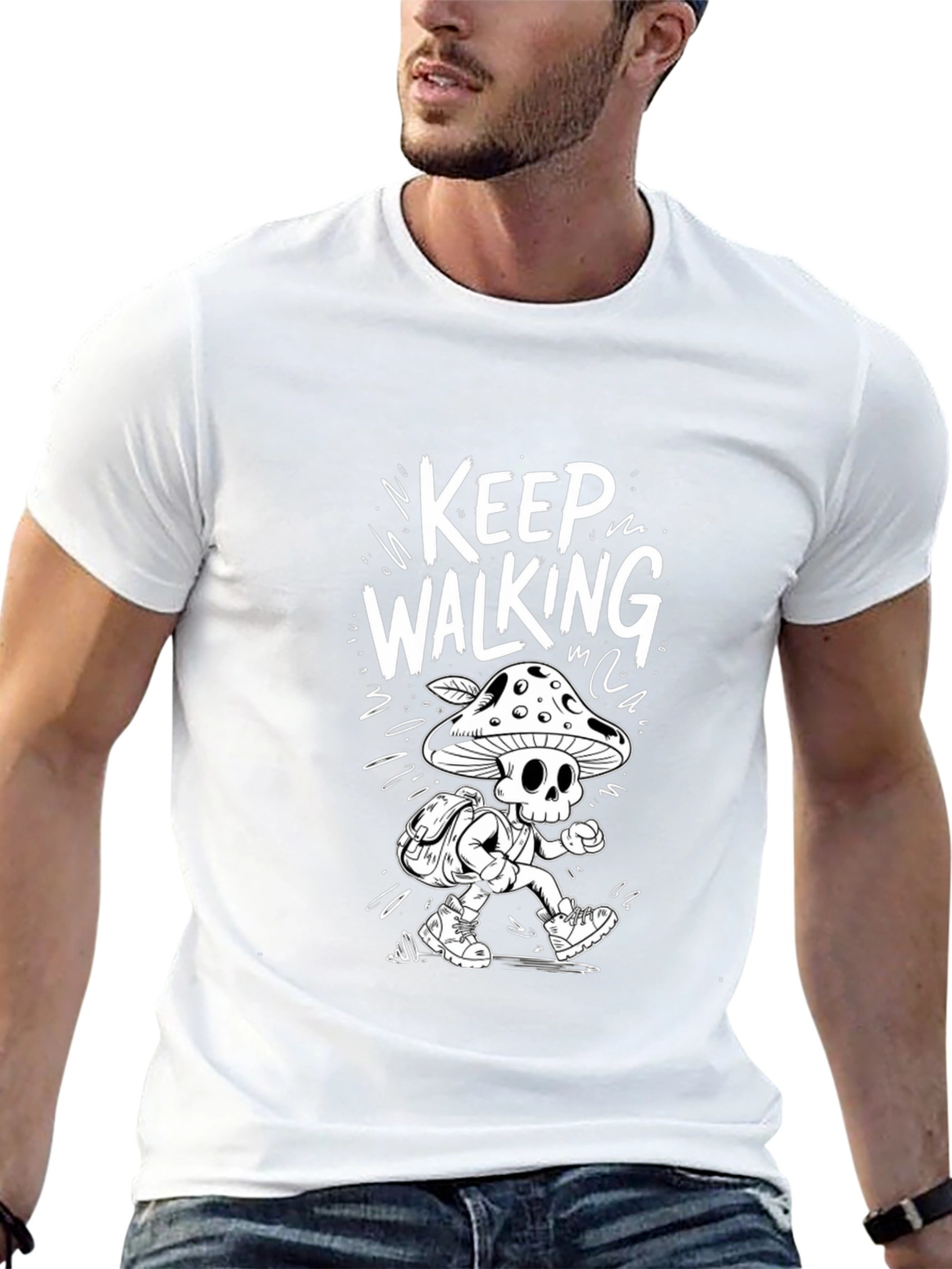 Keep Walking Mushroom Skull Graphic Tee - Black