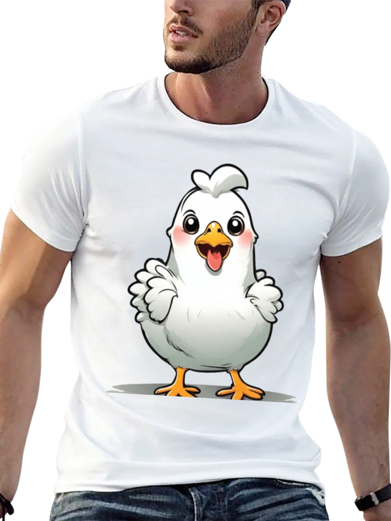 Cute Chicken Graphic Tee - Black Cotton T-Shirt