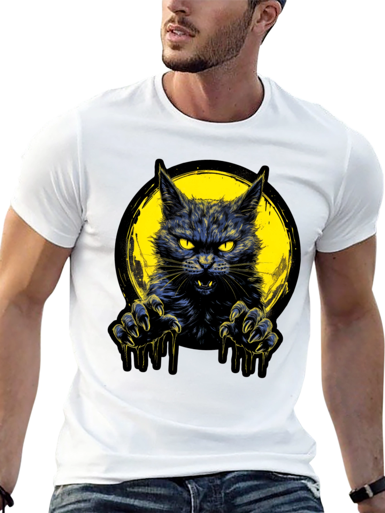 Mens Black Cat Graphic T-Shirt
