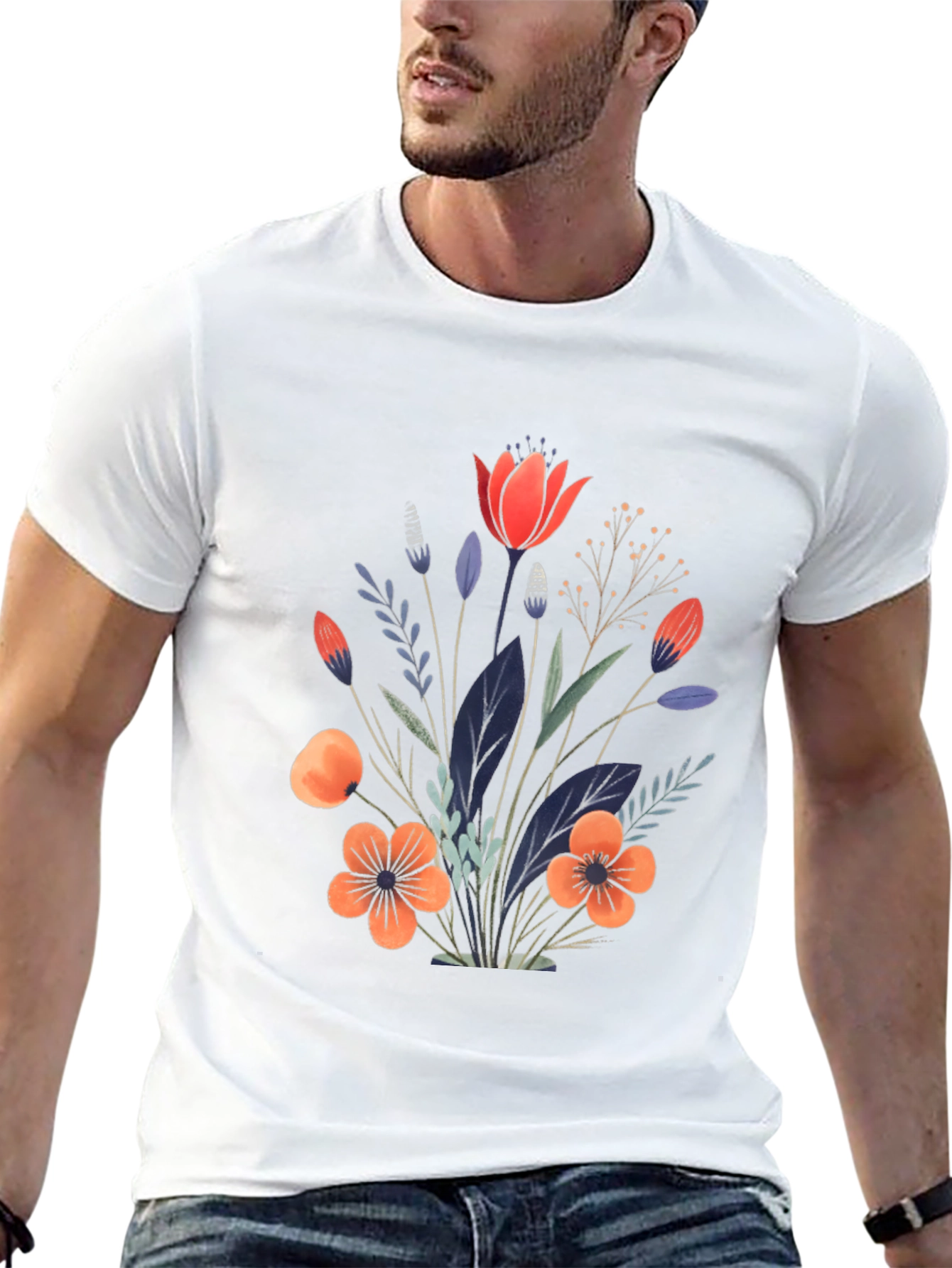 Floral Bouquet Graphic Print Black T-Shirt