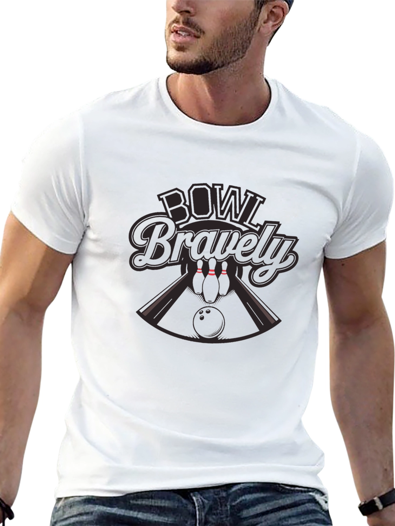 Bowl Bravely Graphic T-Shirt - Bowling Design Tee