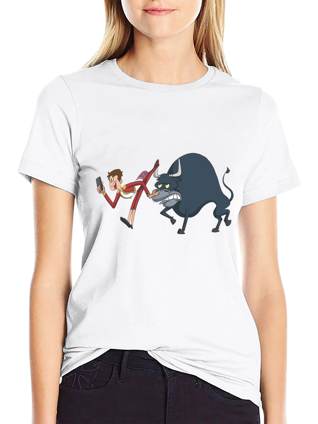 Cartoon Bullfighter Black T-Shirt