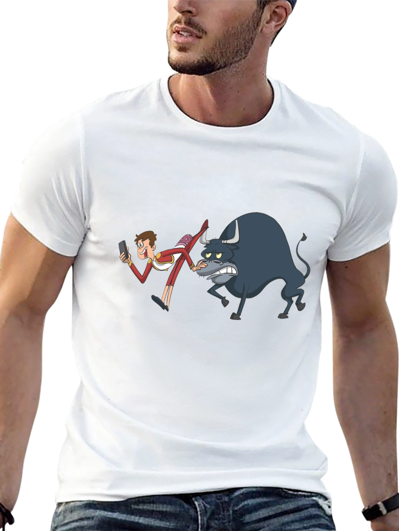 Cartoon Bullfighter Black T-Shirt
