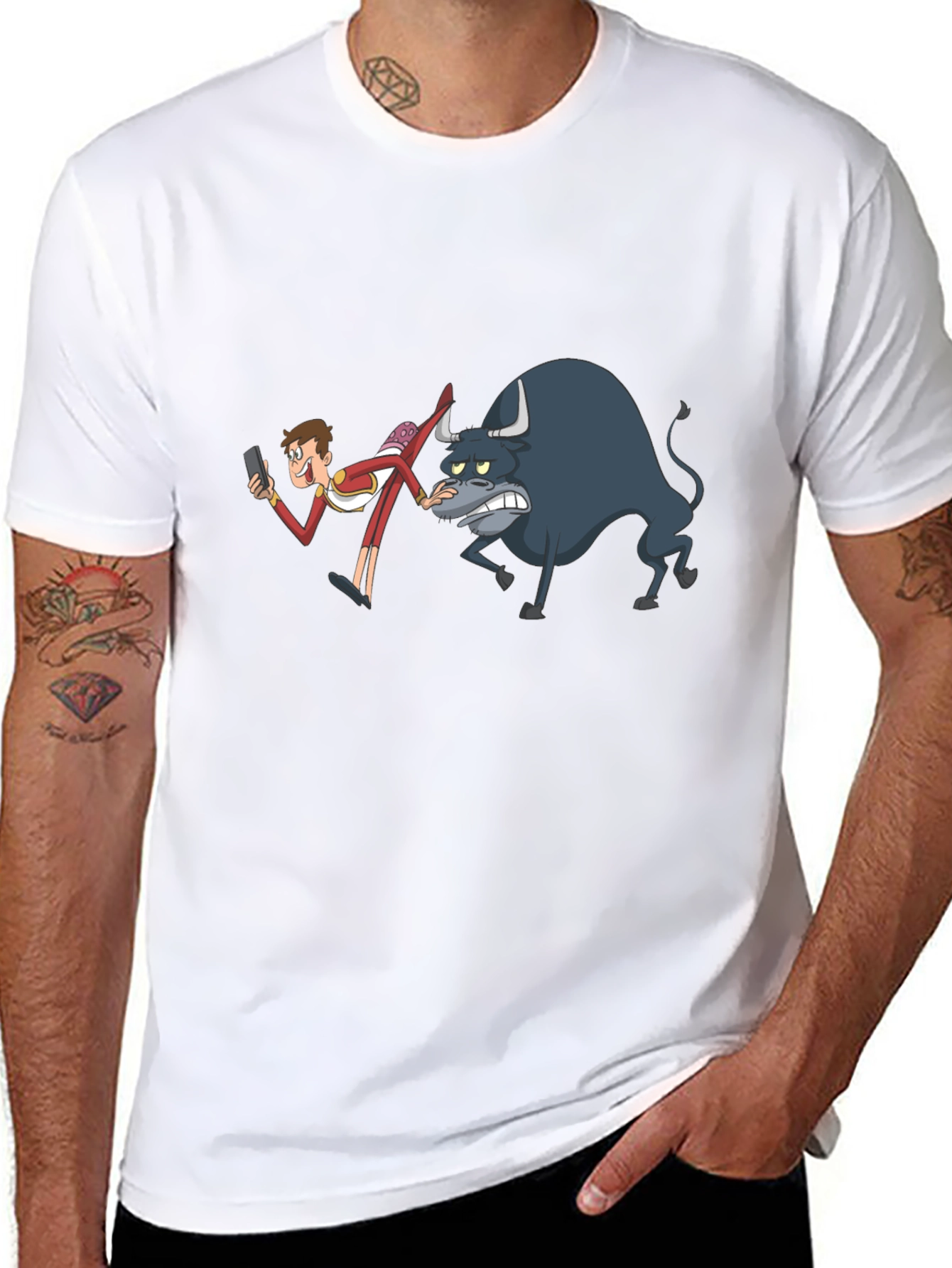 Cartoon Bullfighter Black T-Shirt