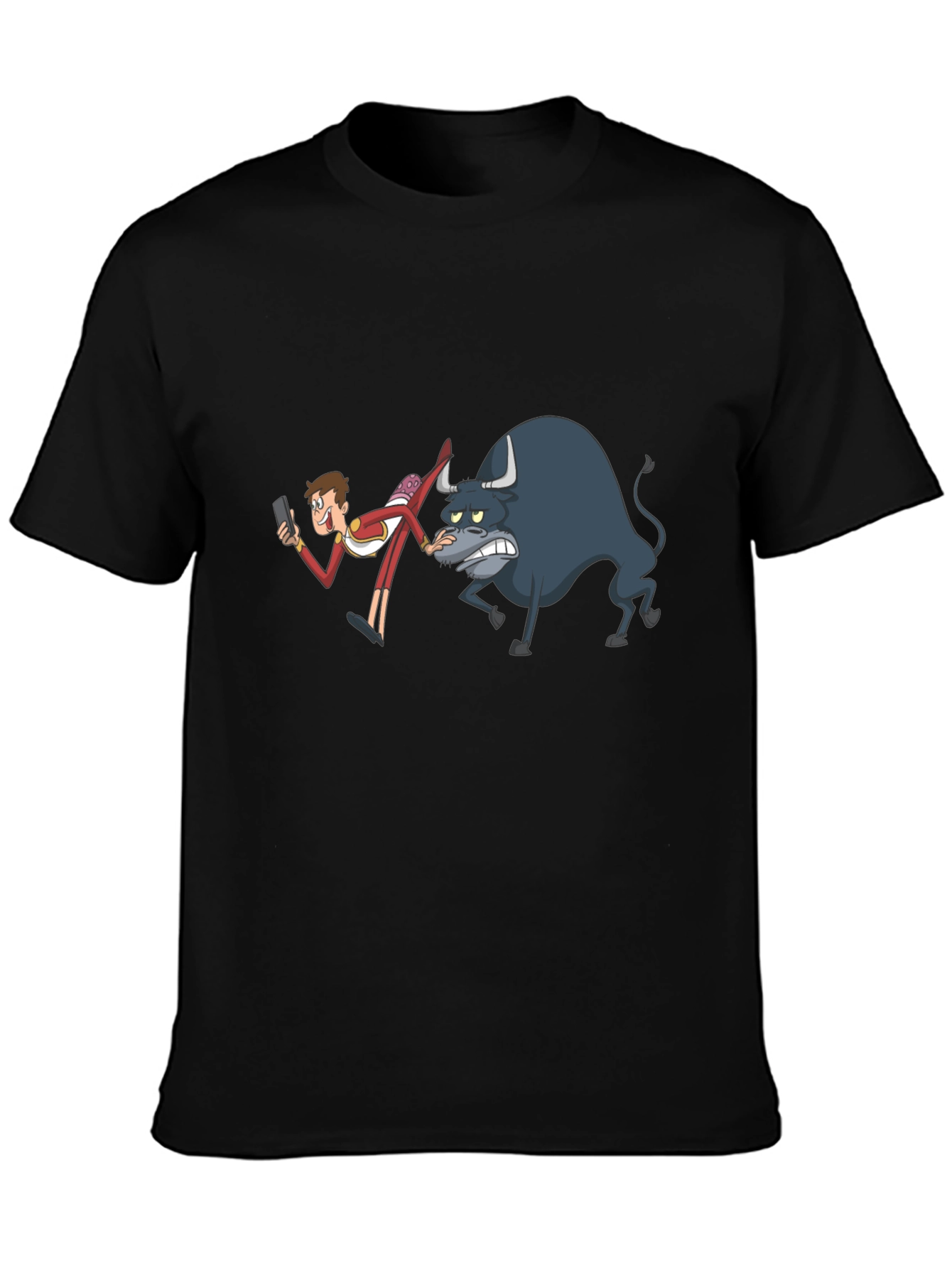Cartoon Bullfighter Black T-Shirt