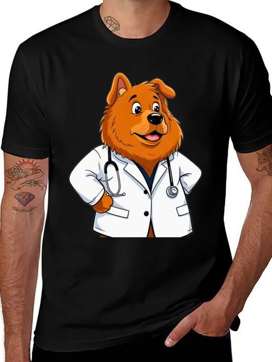 Dog Doctor Cartoon Graphic Tee - Unisex Black T-Shirt