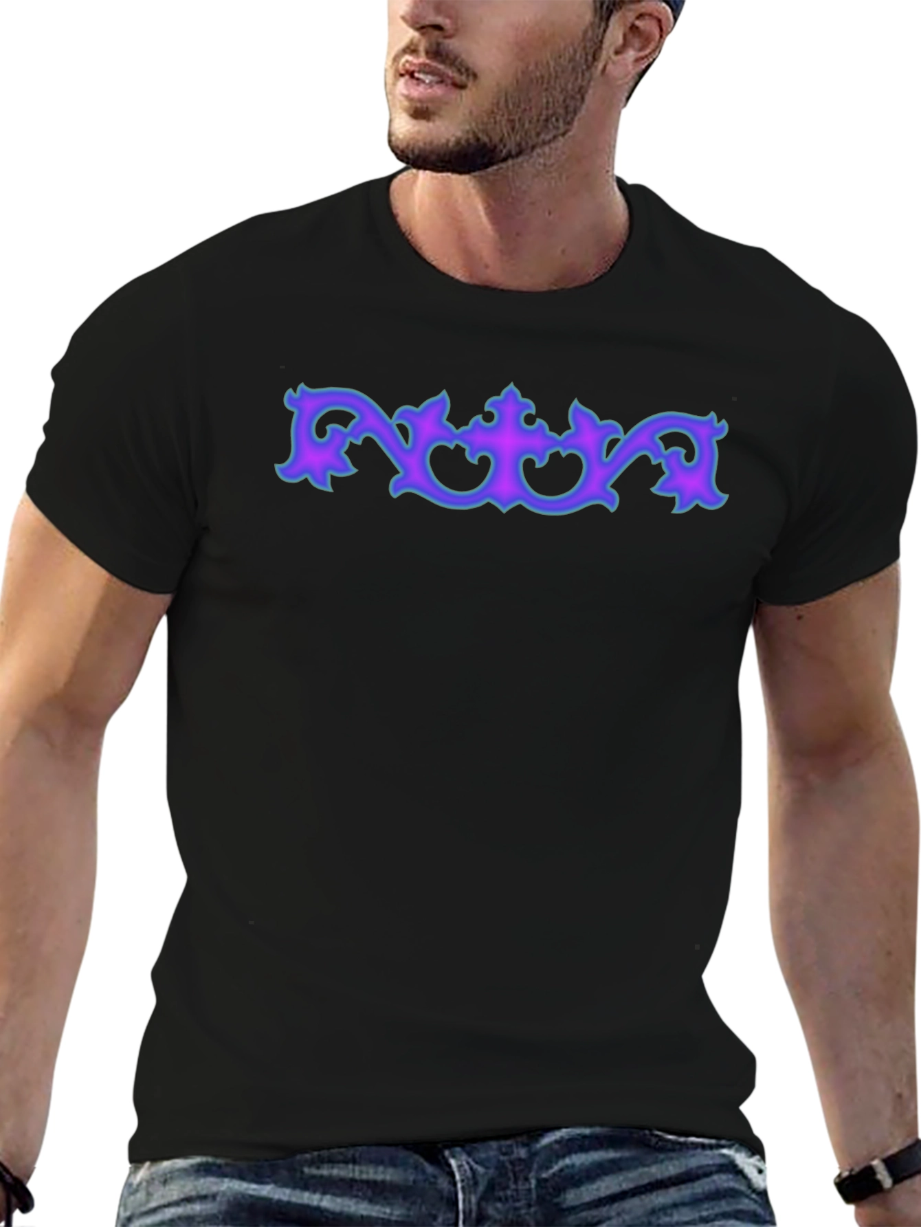 Ornate Accent Graphic Tee - Soft Black Cotton