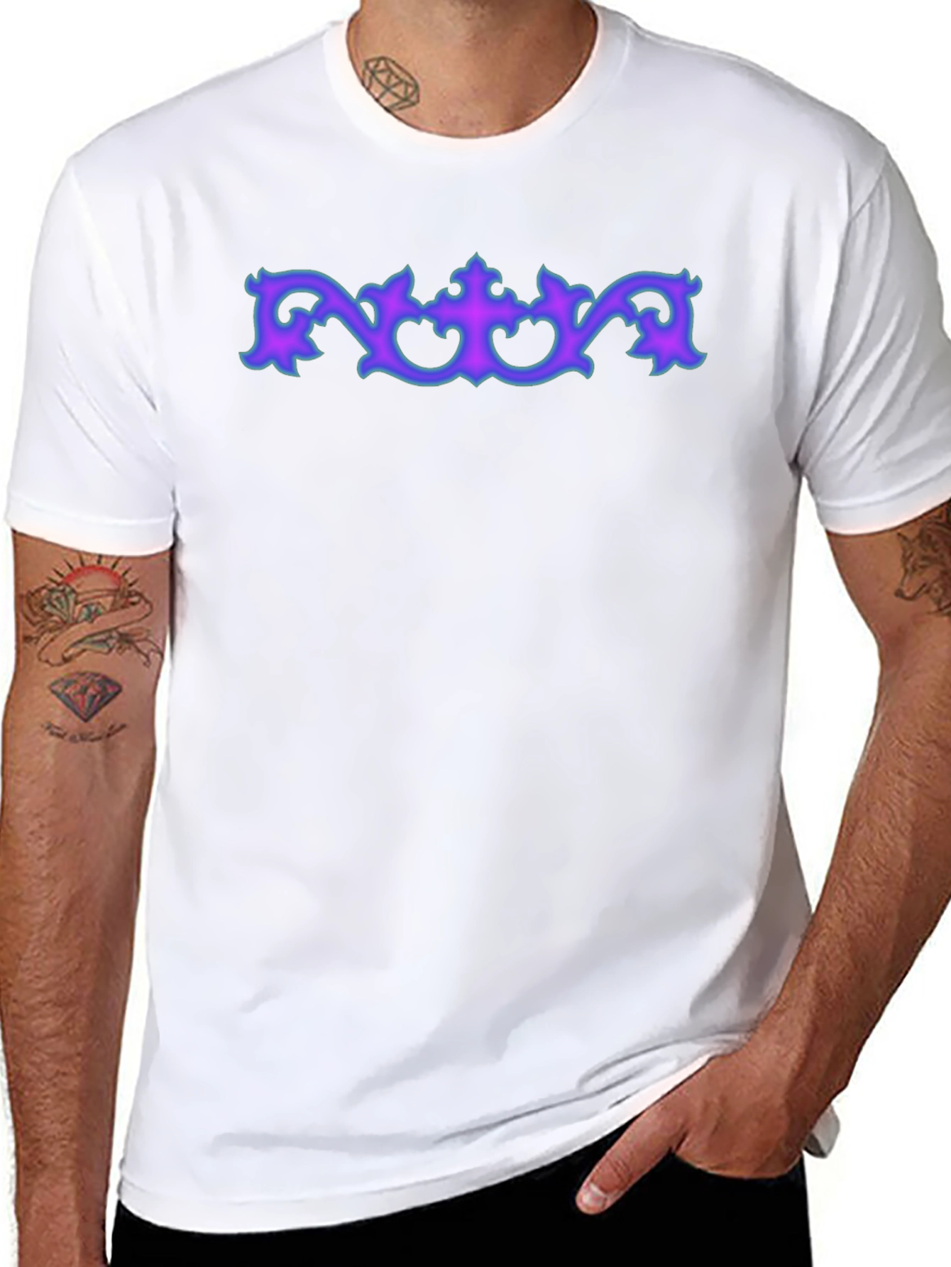 Ornate Accent Graphic Tee - Soft Black Cotton