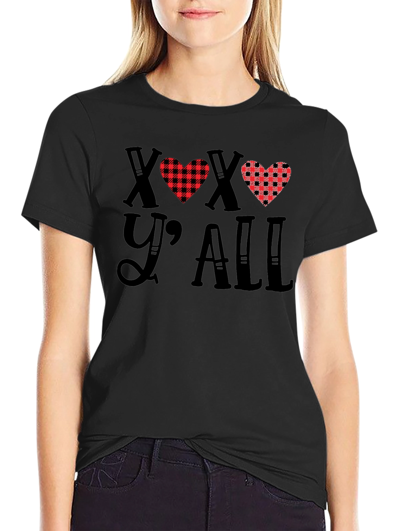 XOXO Yall Buffalo Plaid Heart T-Shirt