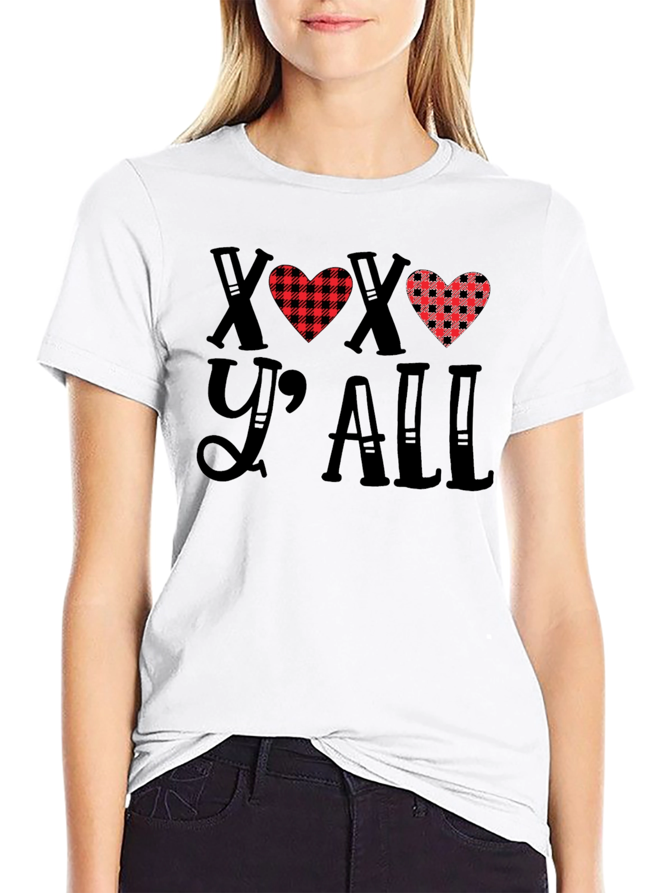 XOXO Yall Buffalo Plaid Heart T-Shirt