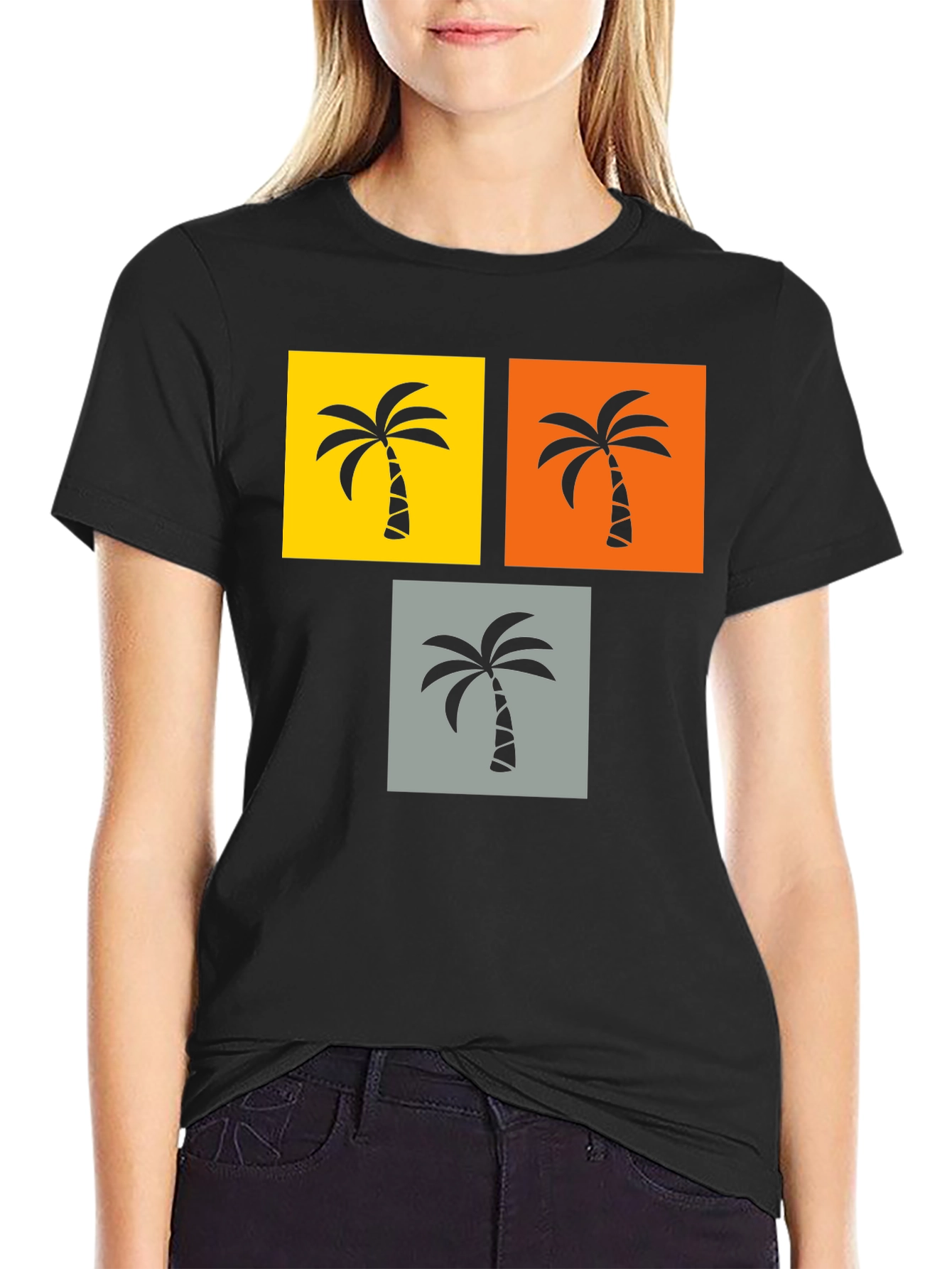 Tropical Palm Tree Graphic Tee - Black