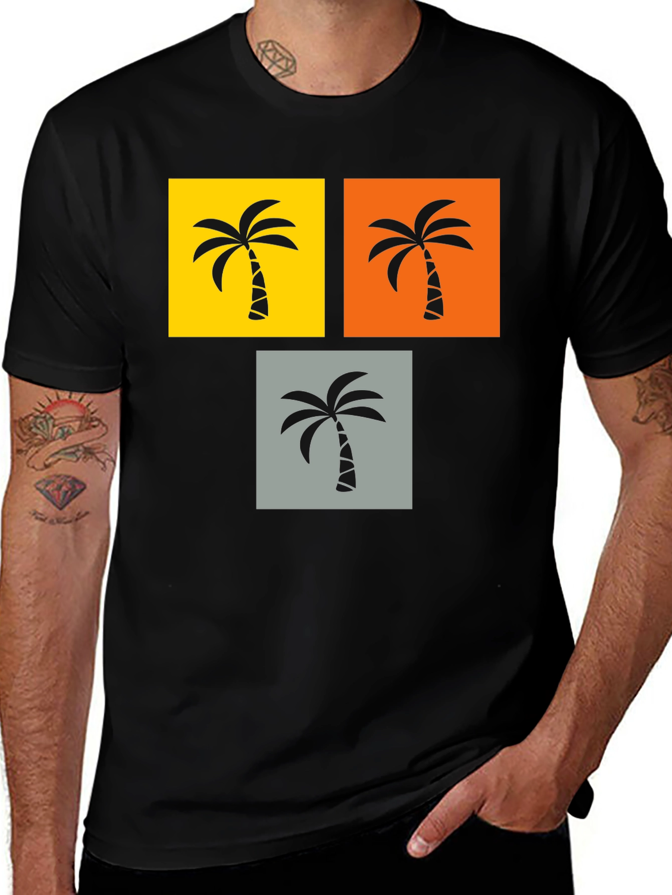Tropical Palm Tree Graphic Tee - Black