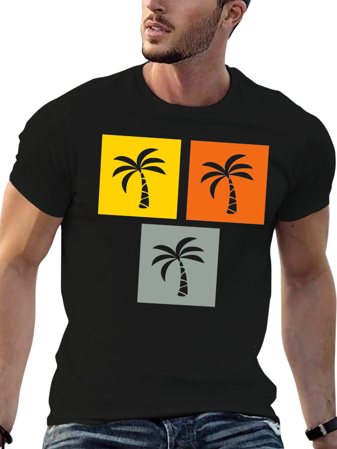 Tropical Palm Tree Graphic Tee - Black